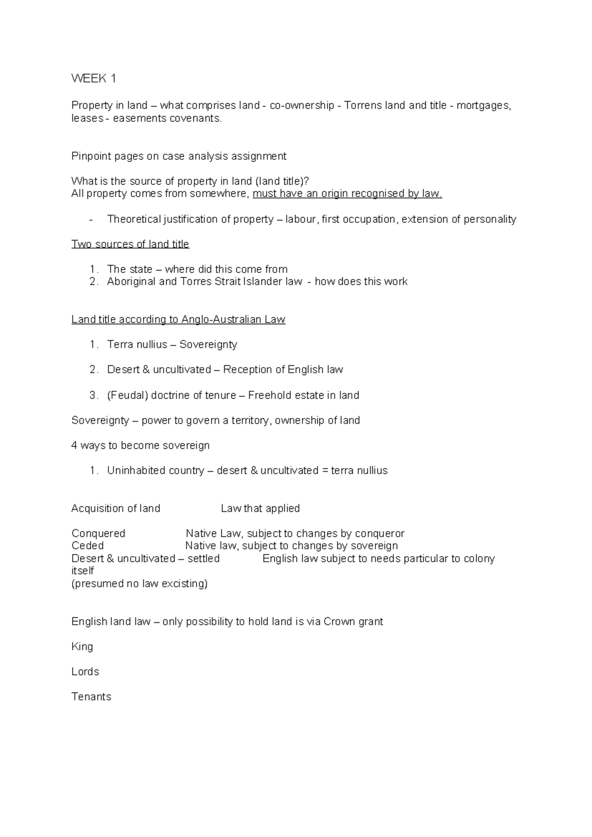 Property 2 Notes - WEEK 1 Property in land – what comprises land - co ...