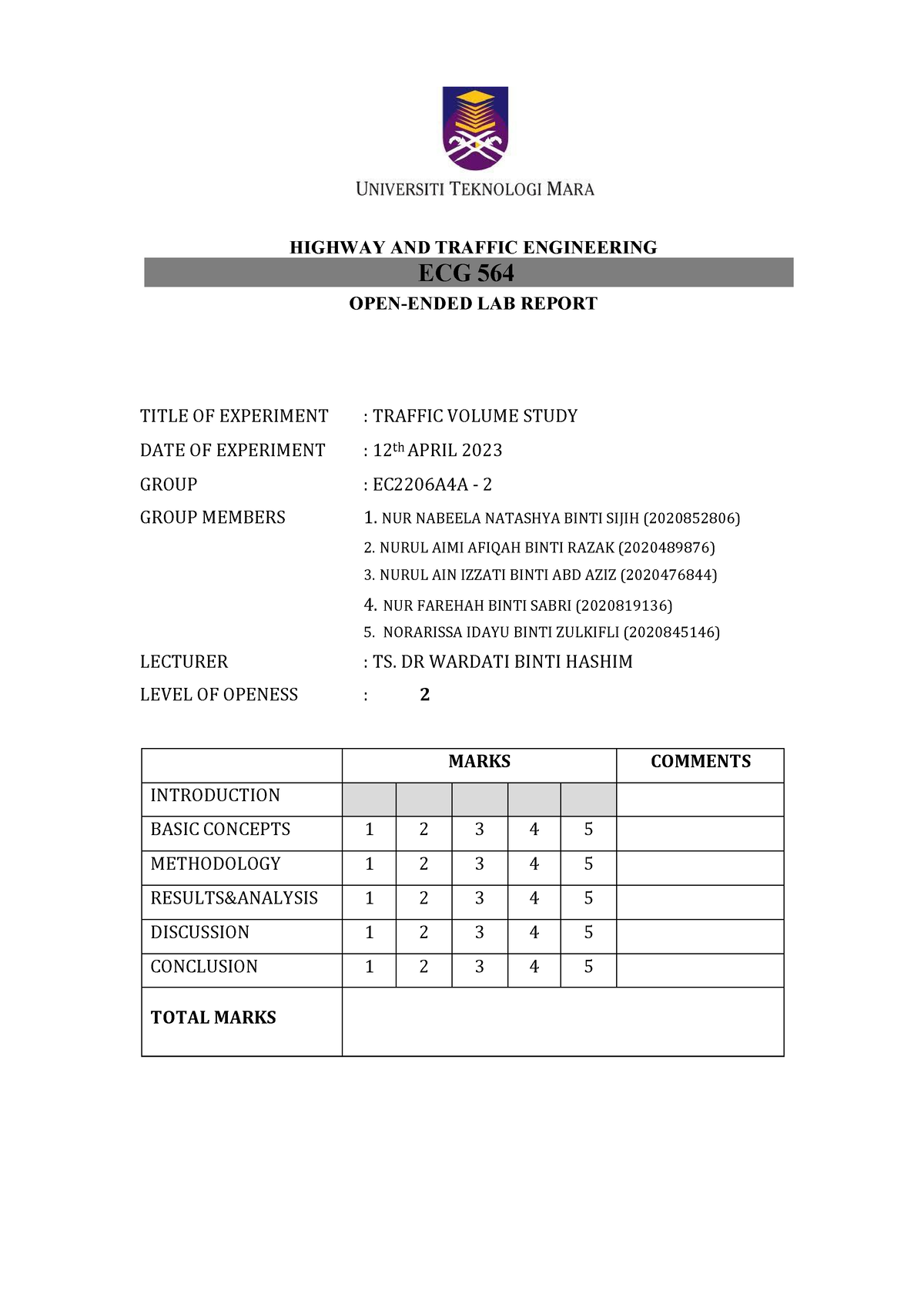 EC2206A4A Group 2 Traffic Volume Study - HIGHWAY AND TRAFFIC ...