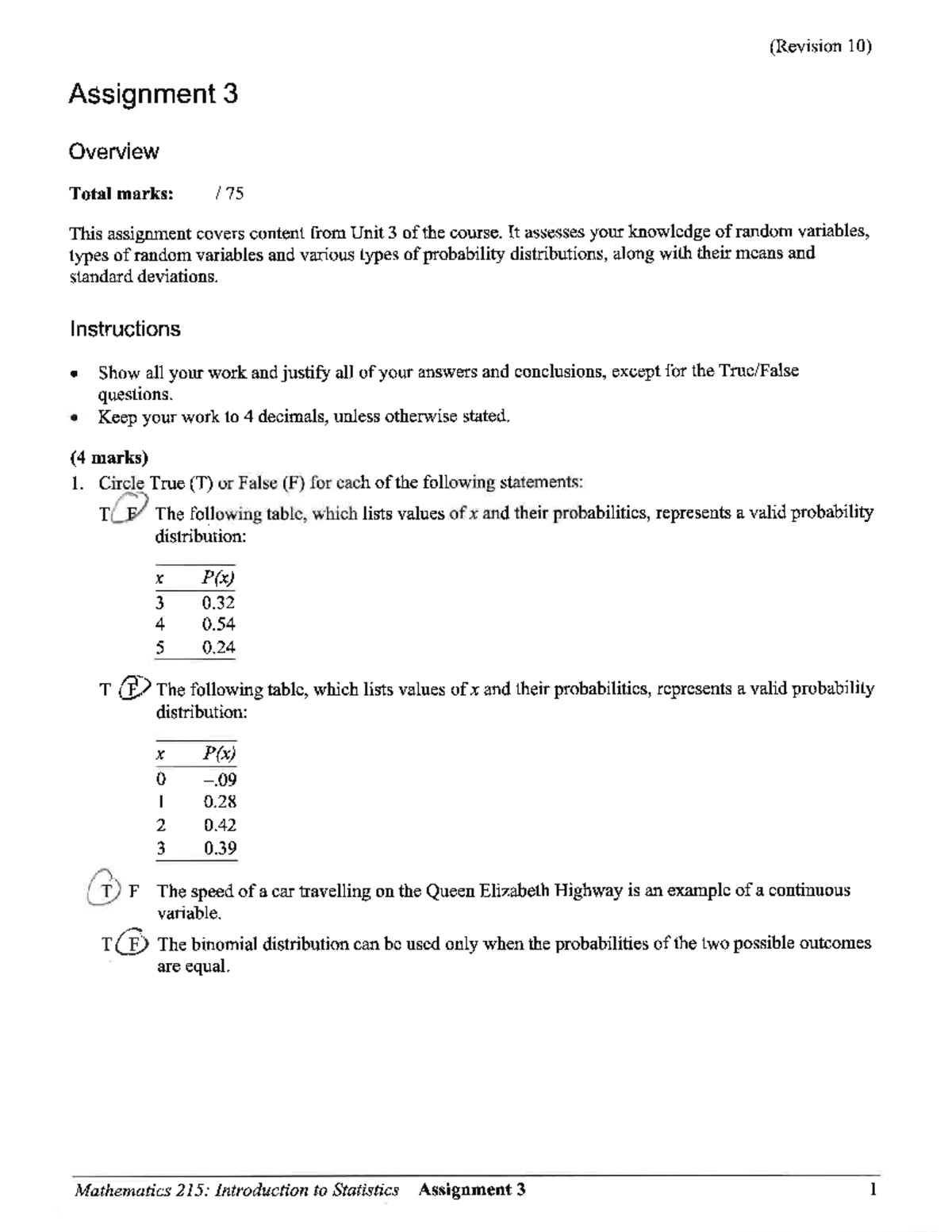 MATH215 Assignment 3 - Got 100% - Math 215 - Studocu