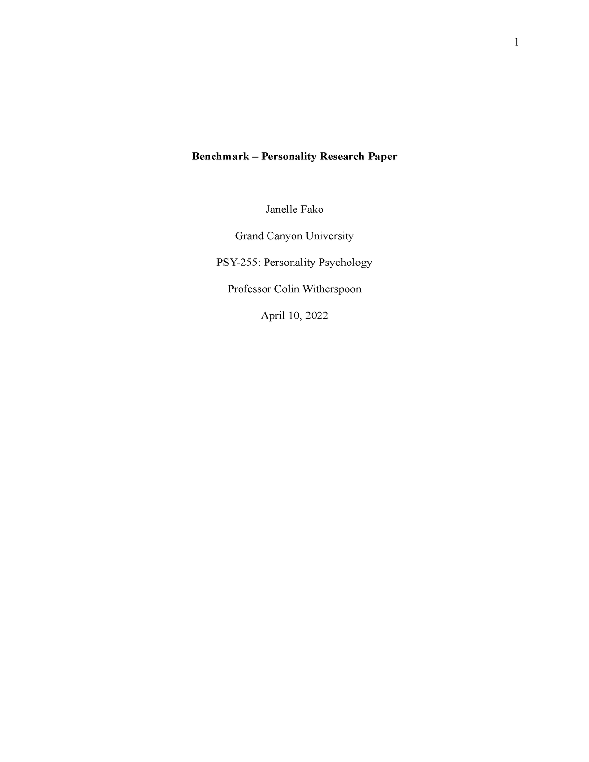 benchmark personality research paper psy 255