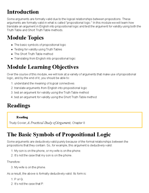 Cphl214 Module 7 Introduction Introduction Some Arguments Are Formally Valid Due To The Logical Studocu