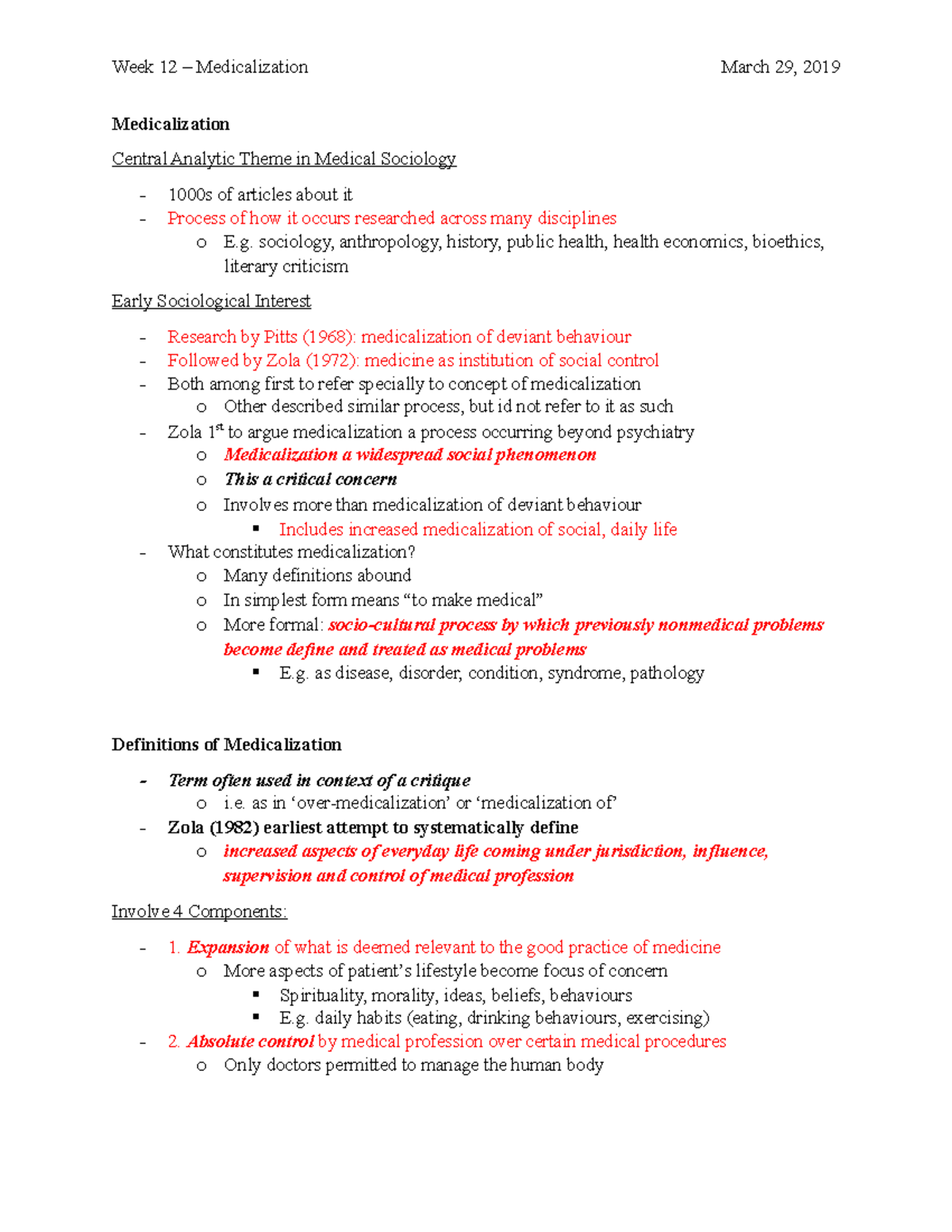Week 12 - Medicalization - Medicalization Central Analytic Theme in ...