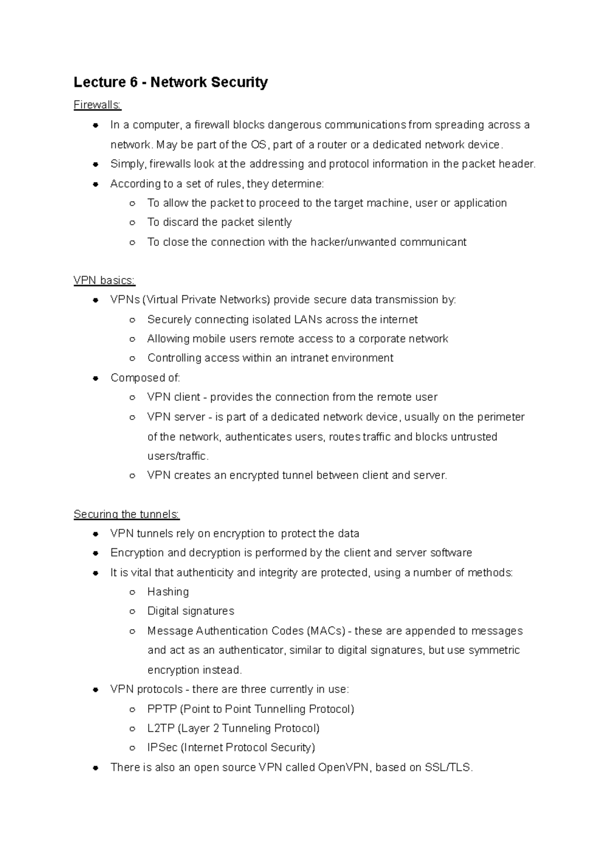 CS4210 Cyber Security Lecture notes 67 Lecture 6 Network