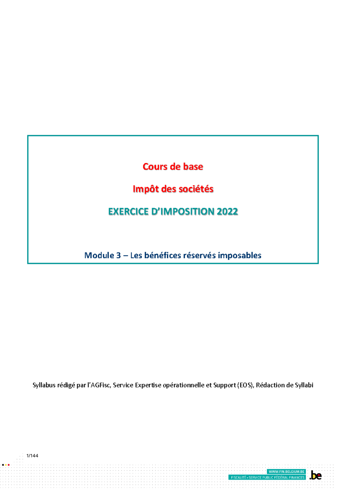 Module 3 Les bénéfices réservés imposables - Cours de base Impôt des ...