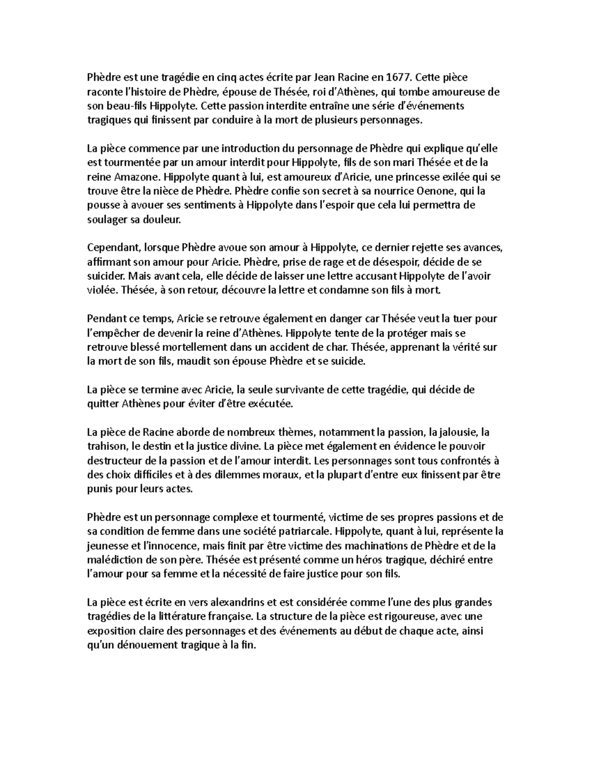Court Résumé De Phèdre | Phèdre De Racine Résumé – KDWA