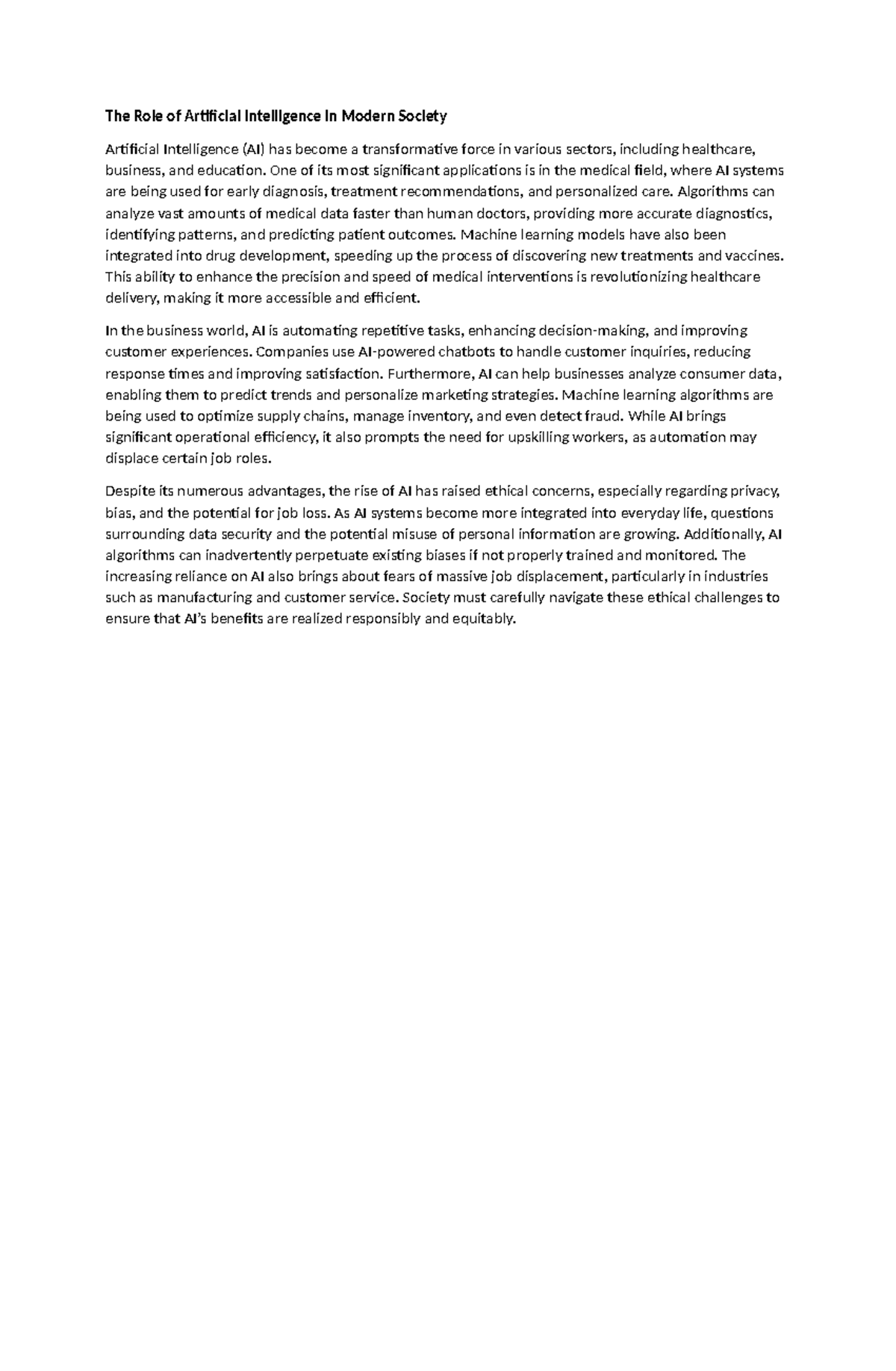 The Role of Artificial Intelligence in Modern Society - One of its most ...
