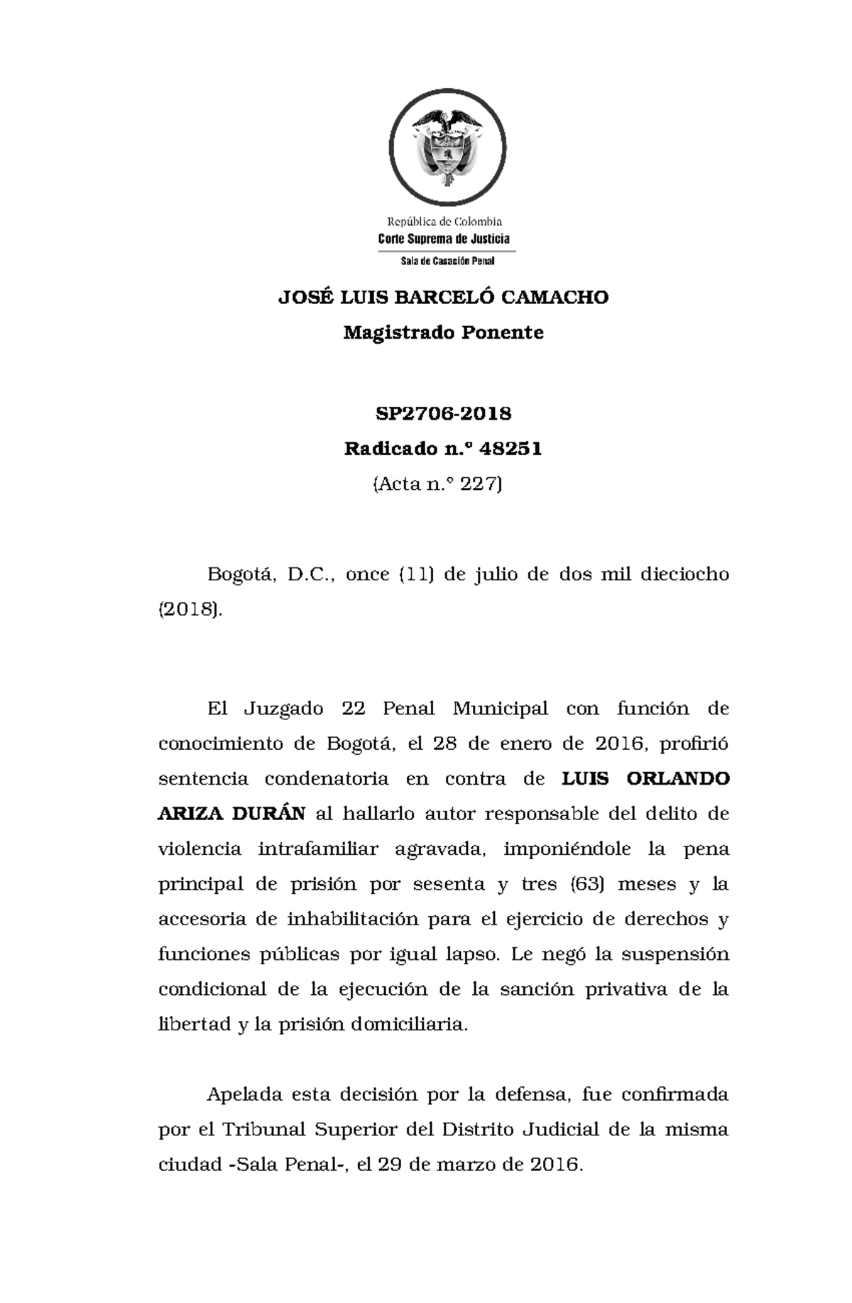 Sp2706 2018 48251 Sentencia Csj Casación Penal JosÉ Luis BarcelÓ