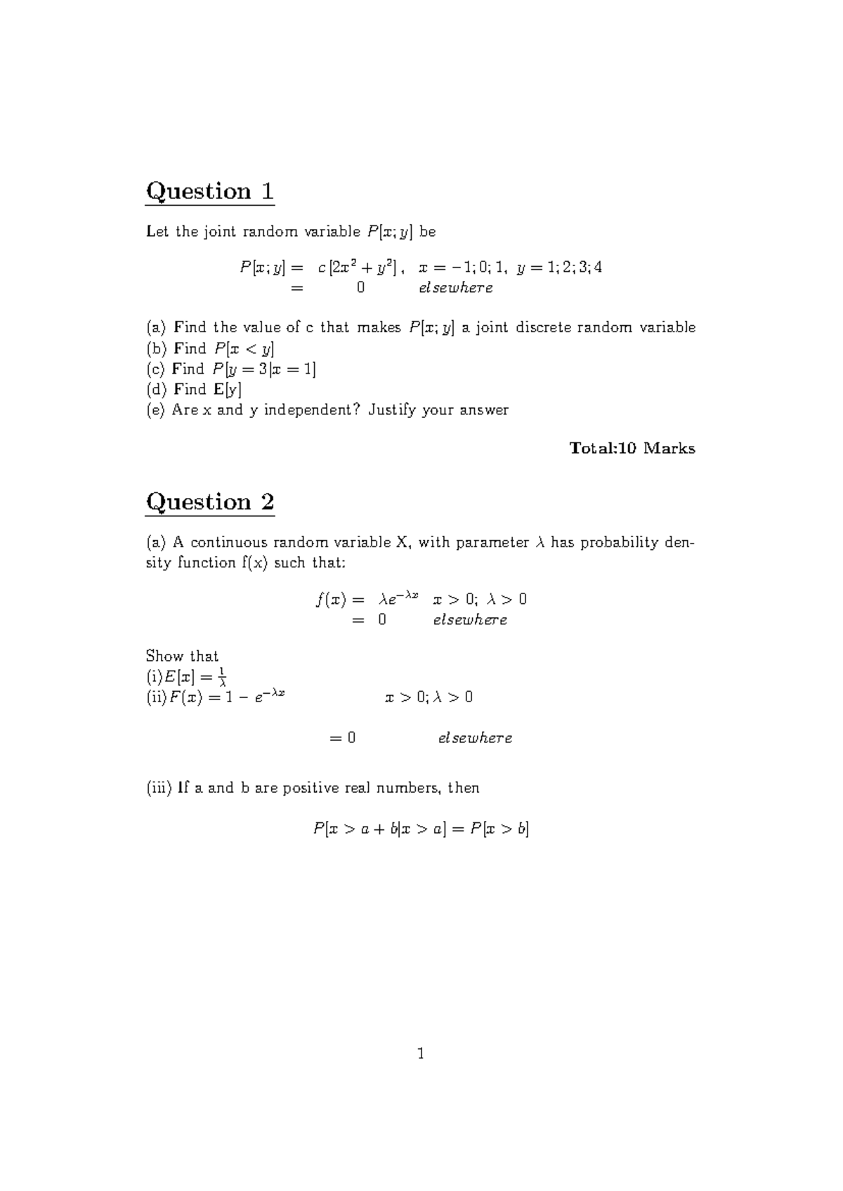 UCT Stats September test - 2013 - Question 1 Let the joint random ...