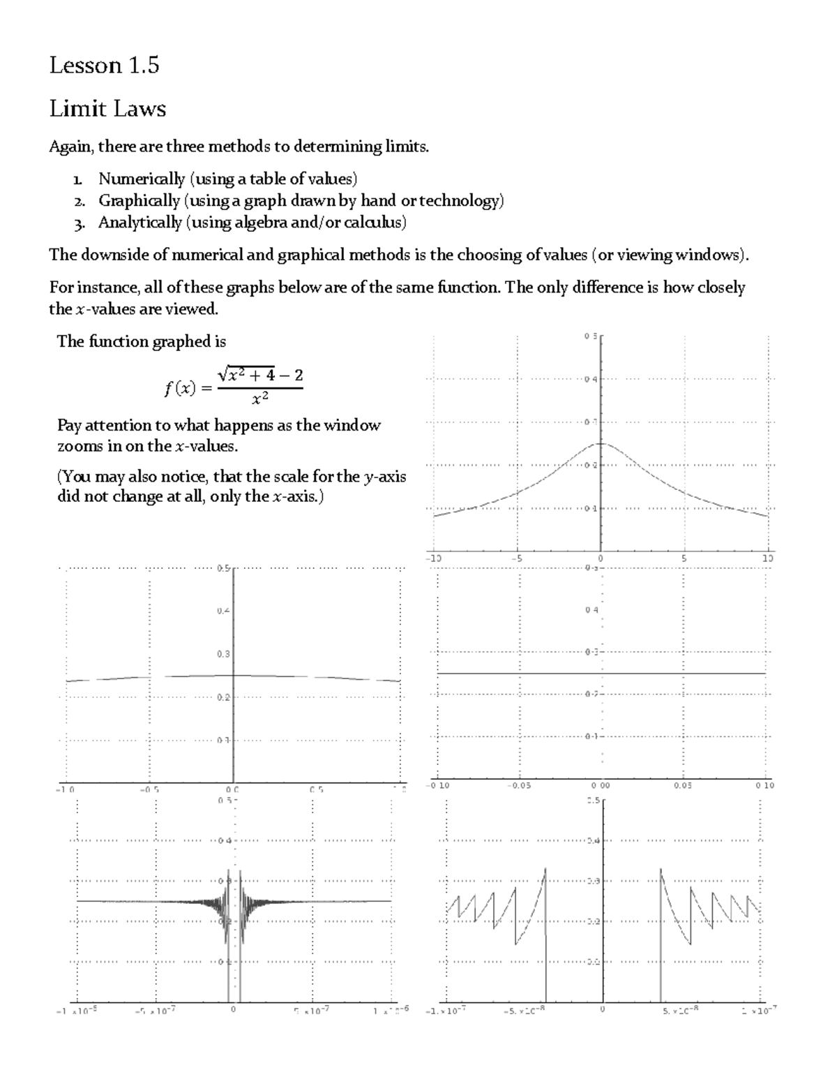 1.5 Limit Laws - Lesson 1. 5 Limit Laws Again, There Are Three Methods 