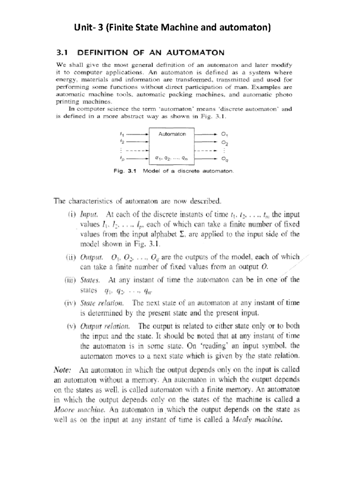 Unit 3 FSM - some notes - Btech - Studocu