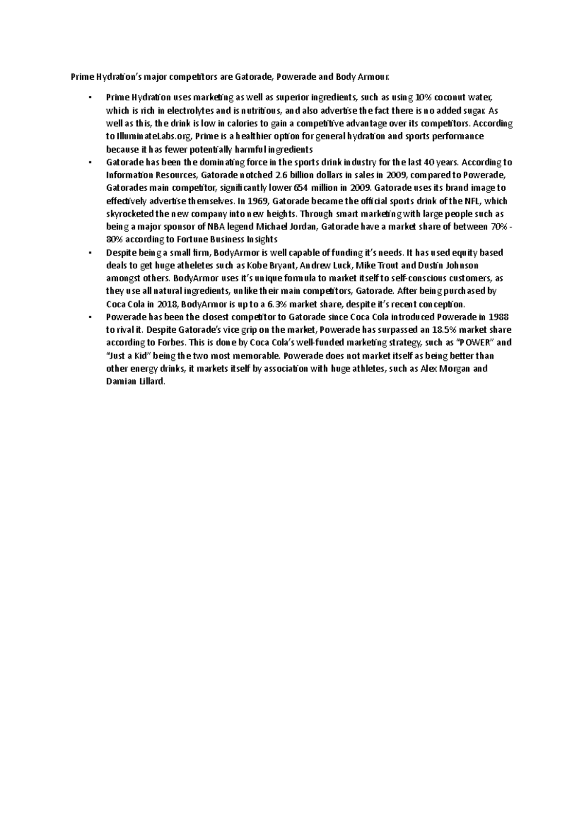 Marketing Poster - Prime Hydration’s major competitors are Gatorade ...