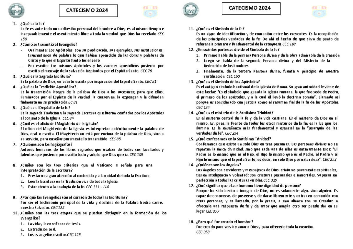 Primer Balotario - Concurso de Catecismo 2024 - 1. ¿Qué es la fe? La fe