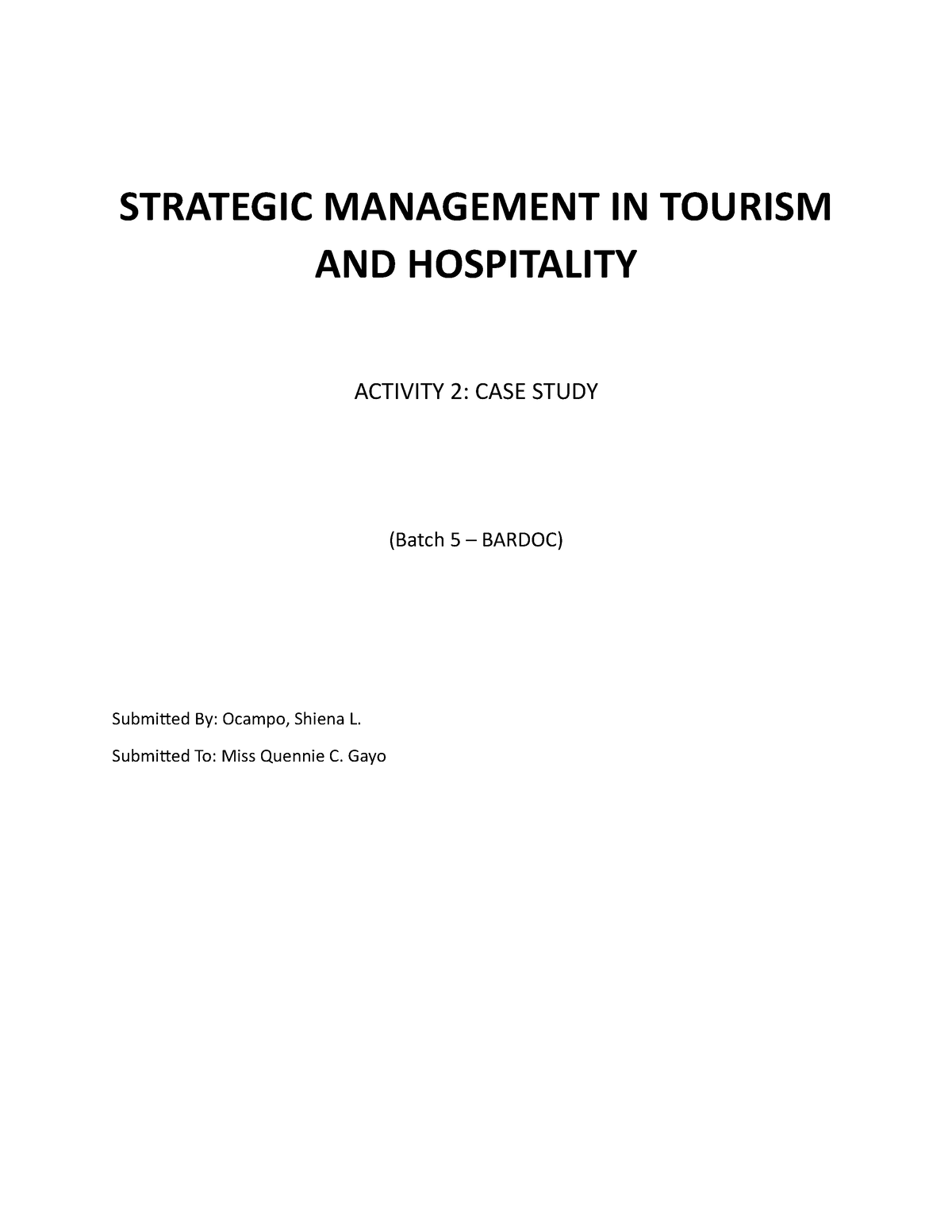 strategic management hotel case study