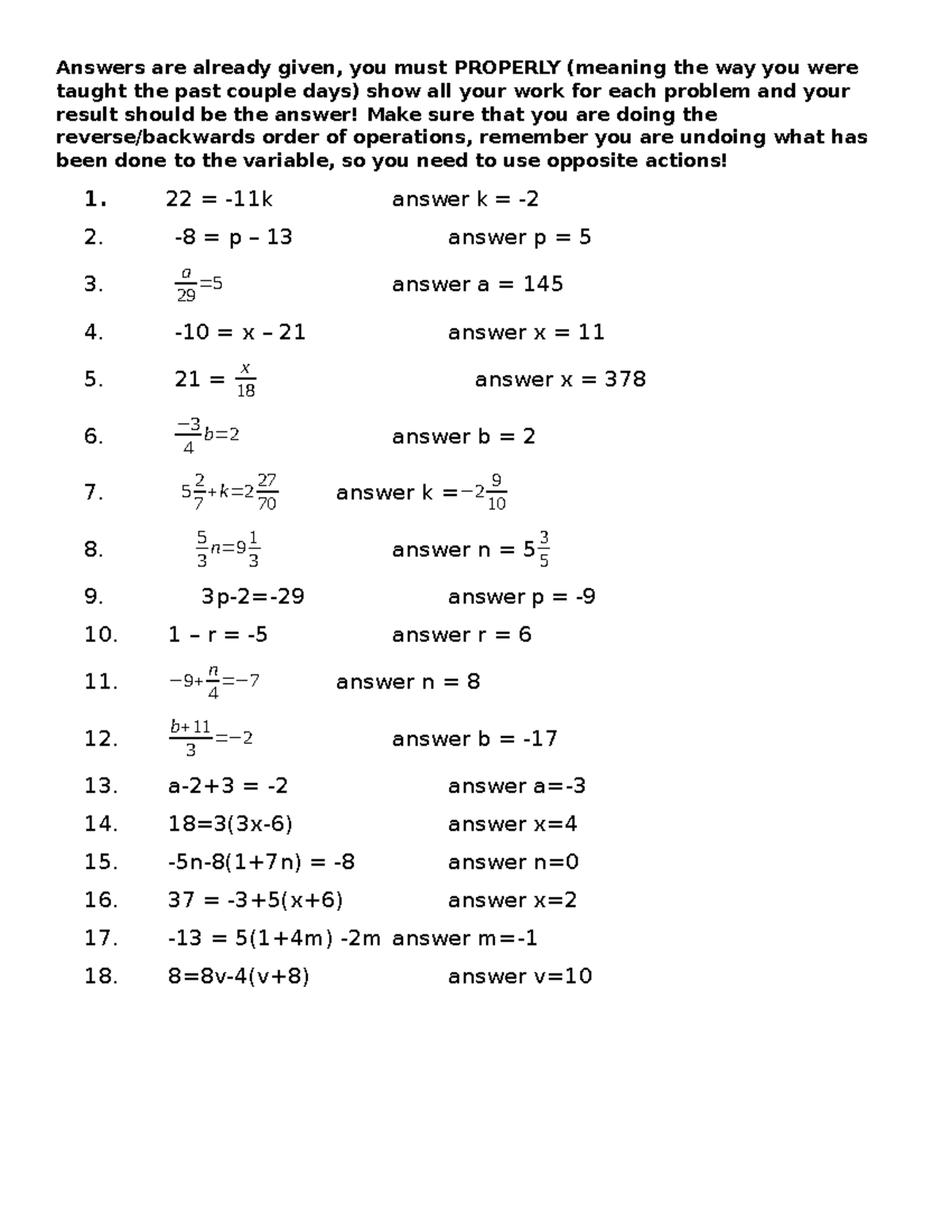 One Two Multi Pre A - algebra 1 - Answers are already given, you must ...