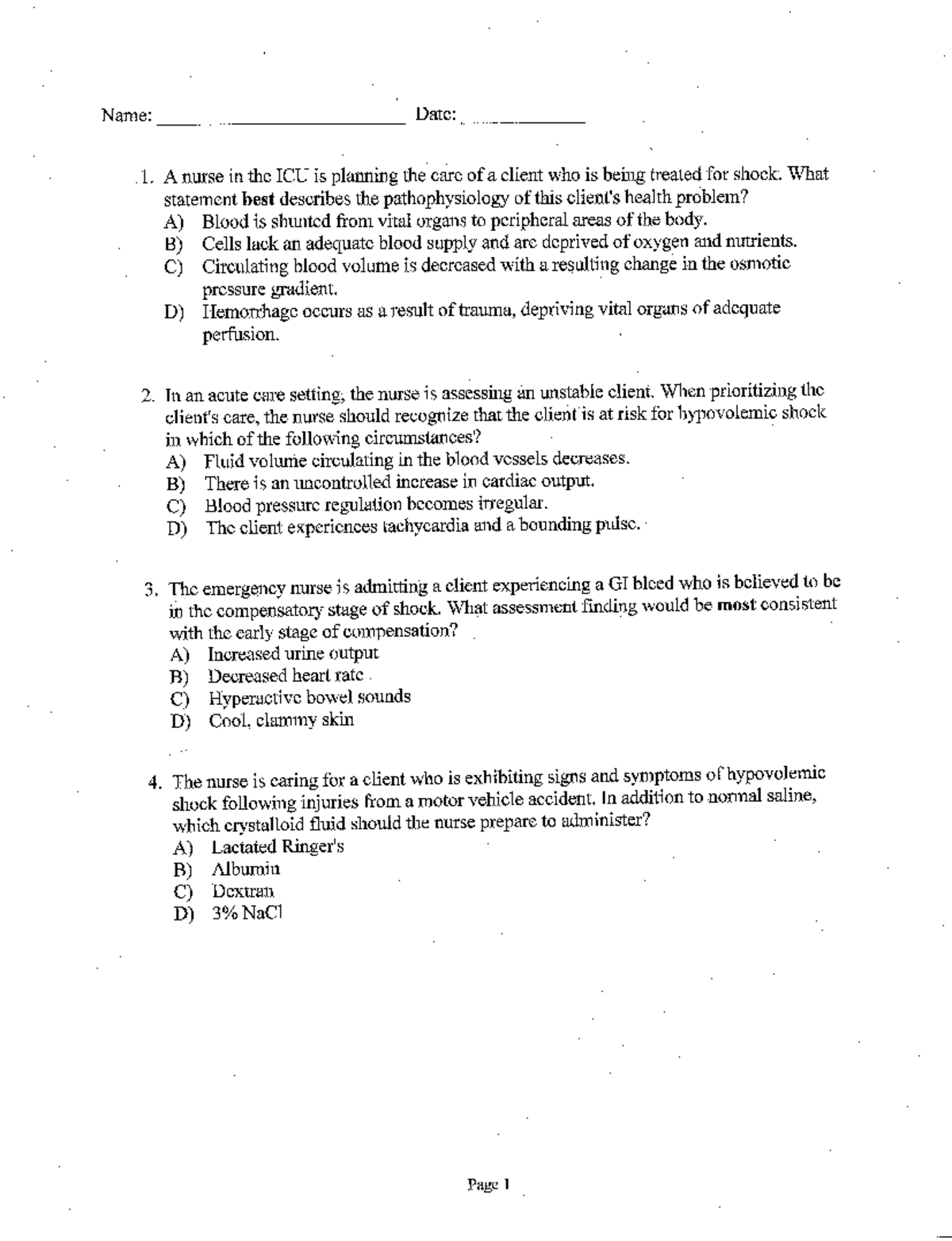 Practice Questions Burns and Shock NURS 481 Studocu