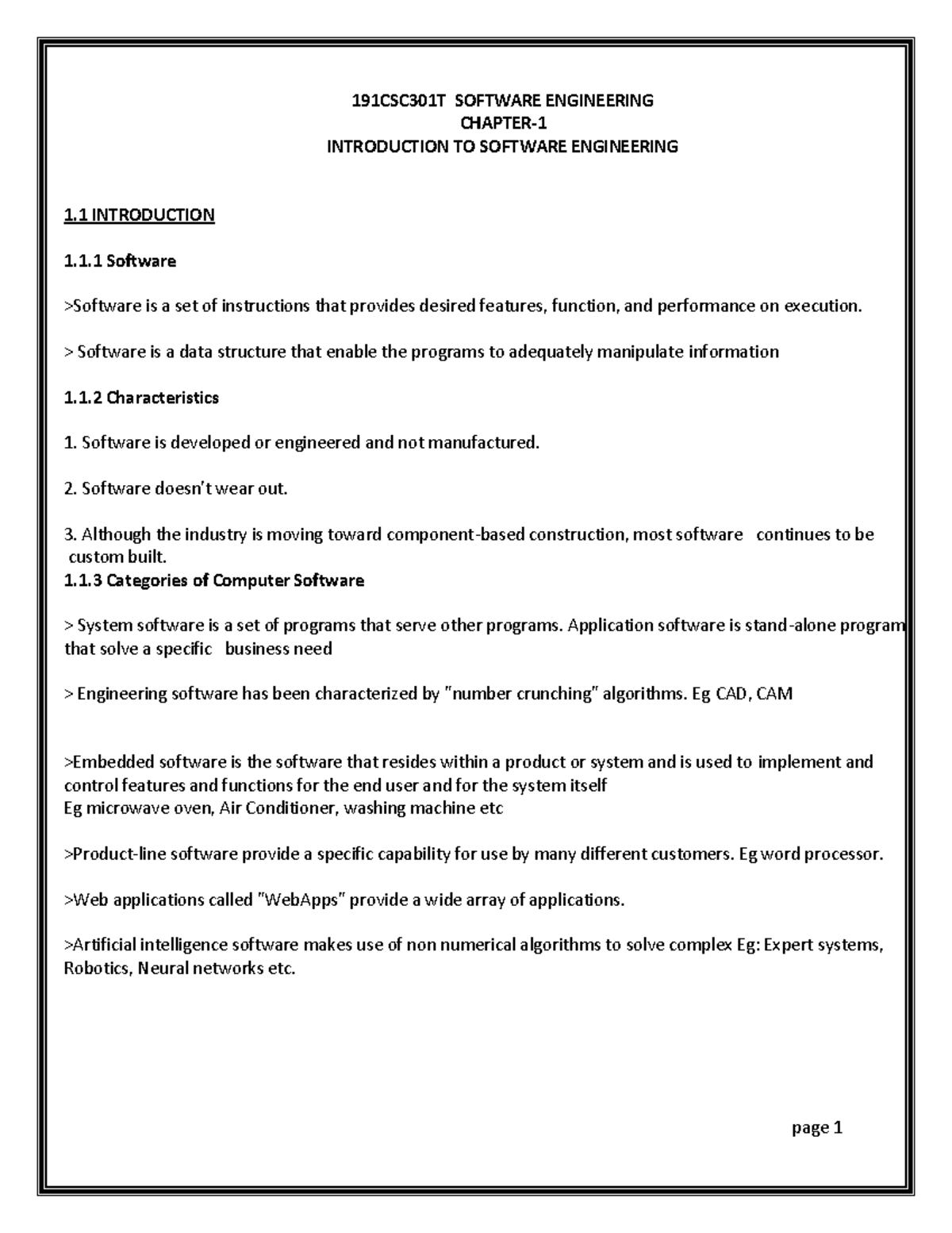 SE Notes - nil - 191CSC301T SOFTWARE ENGINEERING CHAPTER- INTRODUCTION ...