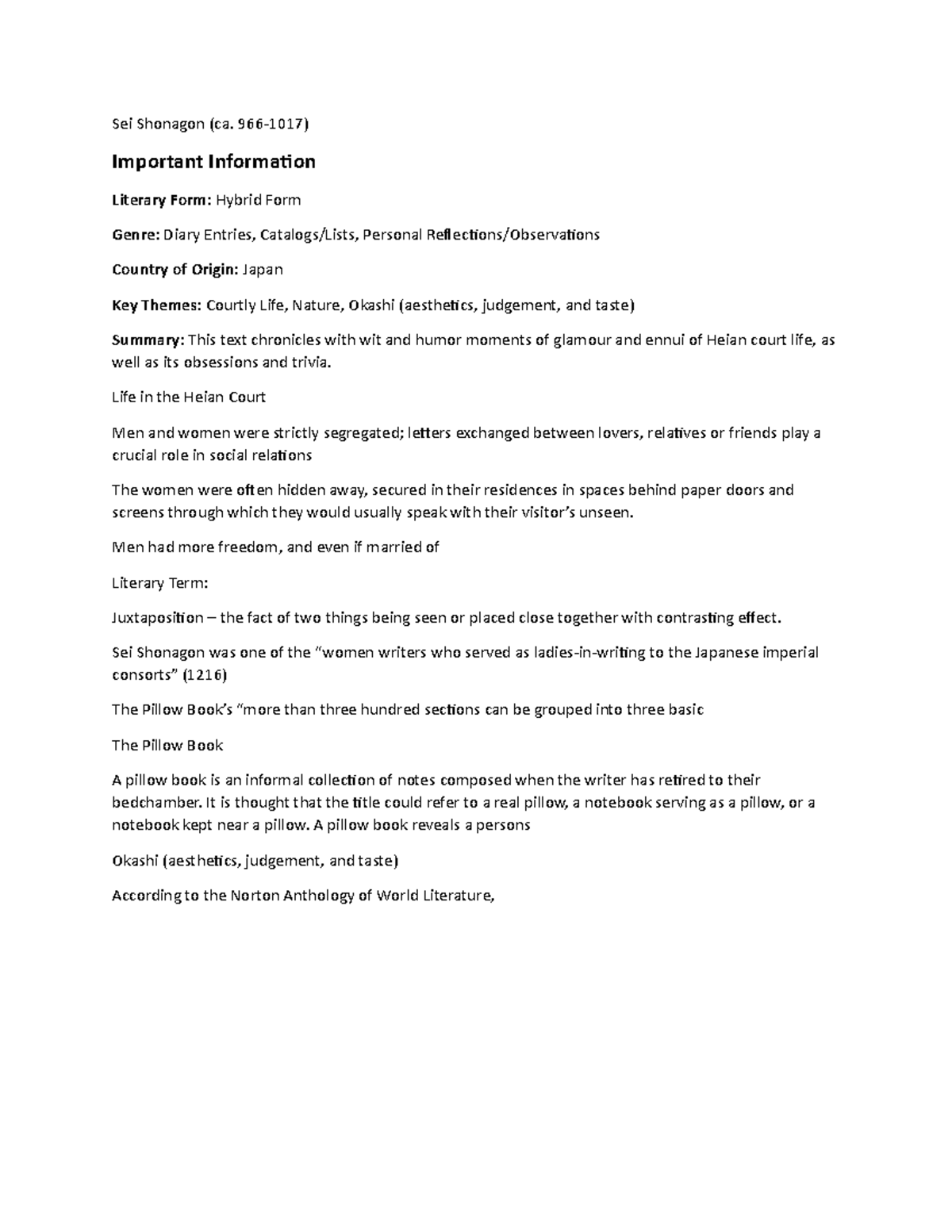 The Pillow Book Overview and Key Definitions! Sei Shonagon (ca. 966