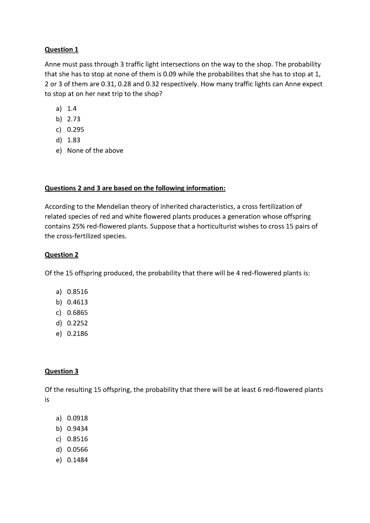 2016 sem2 test 2 - Anne must pass through 3 traffic light intersections ...