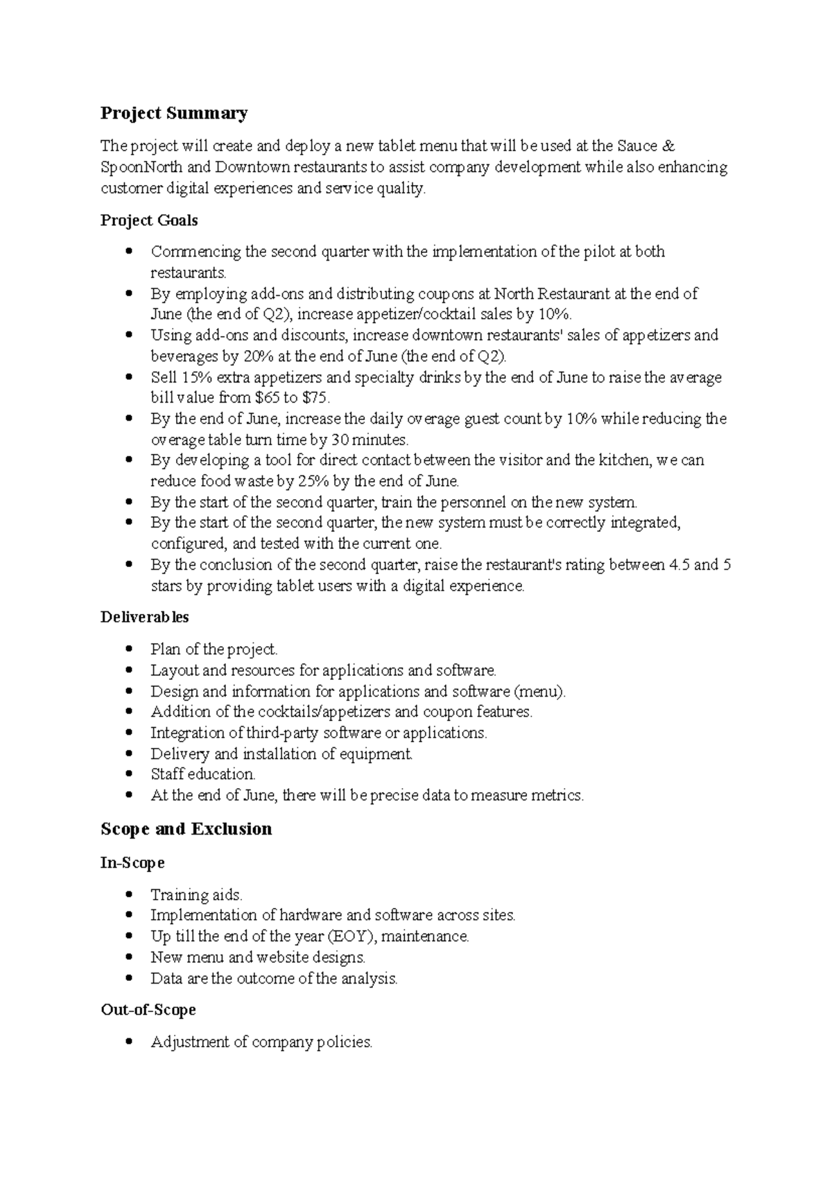 Project Summary Project Summary The project will create and deploy a