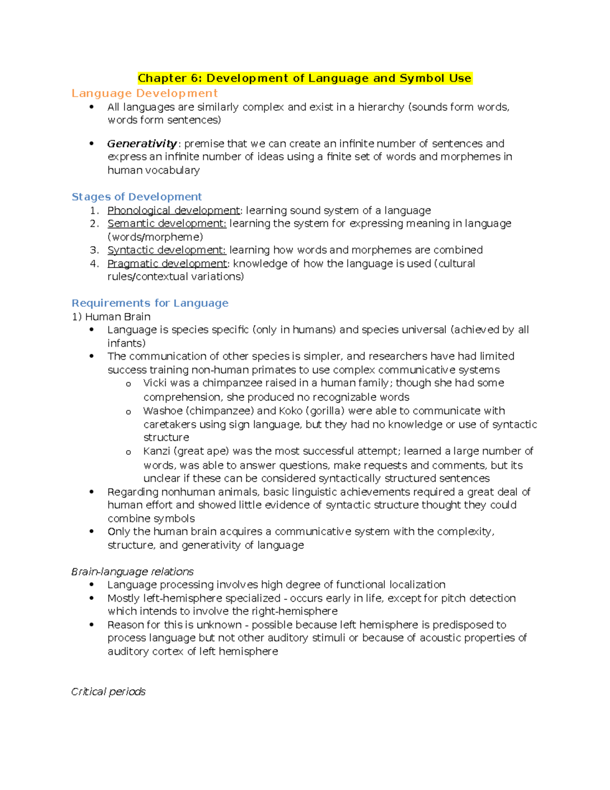 How children develop textbook notes chapter 6 chapter 6 development