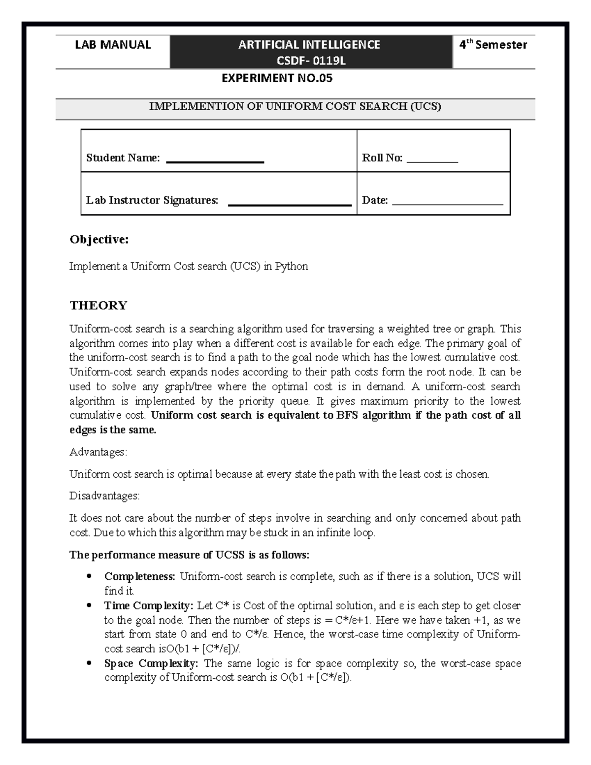 AI Lab 05 lab manual LAB MANUAL ARTIFICIAL INTELLIGENCE CSDF 0119L