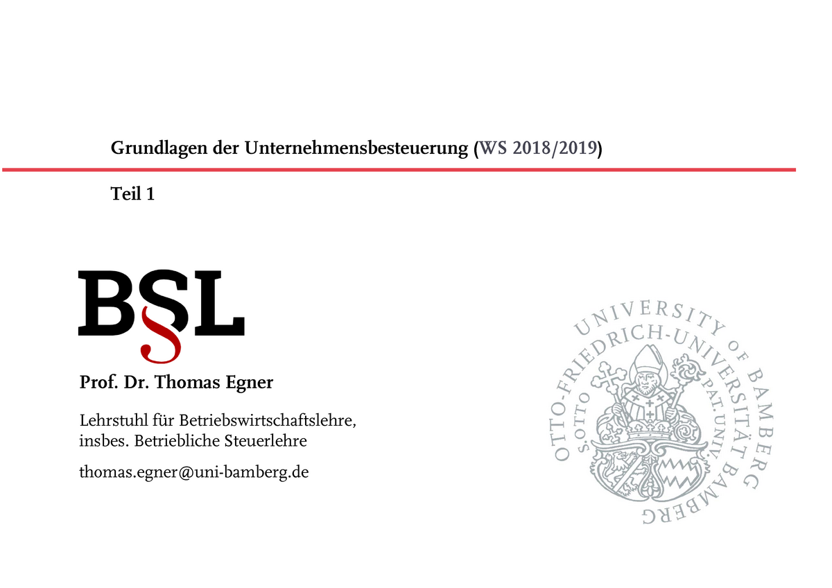 Grundlagen Der Unternehmensbesteuerung WS2018 - Dr. Thomas Egner ...