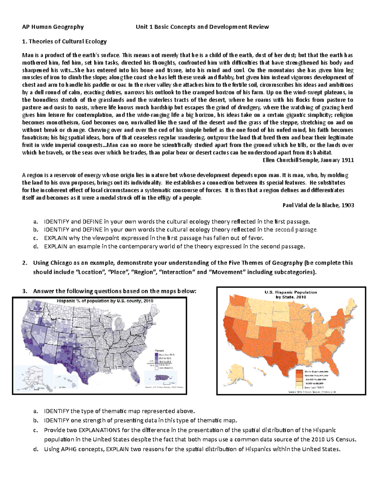 Unit 1 Basic Concepts and Development Review 2019 - 2020 - AP Human ...