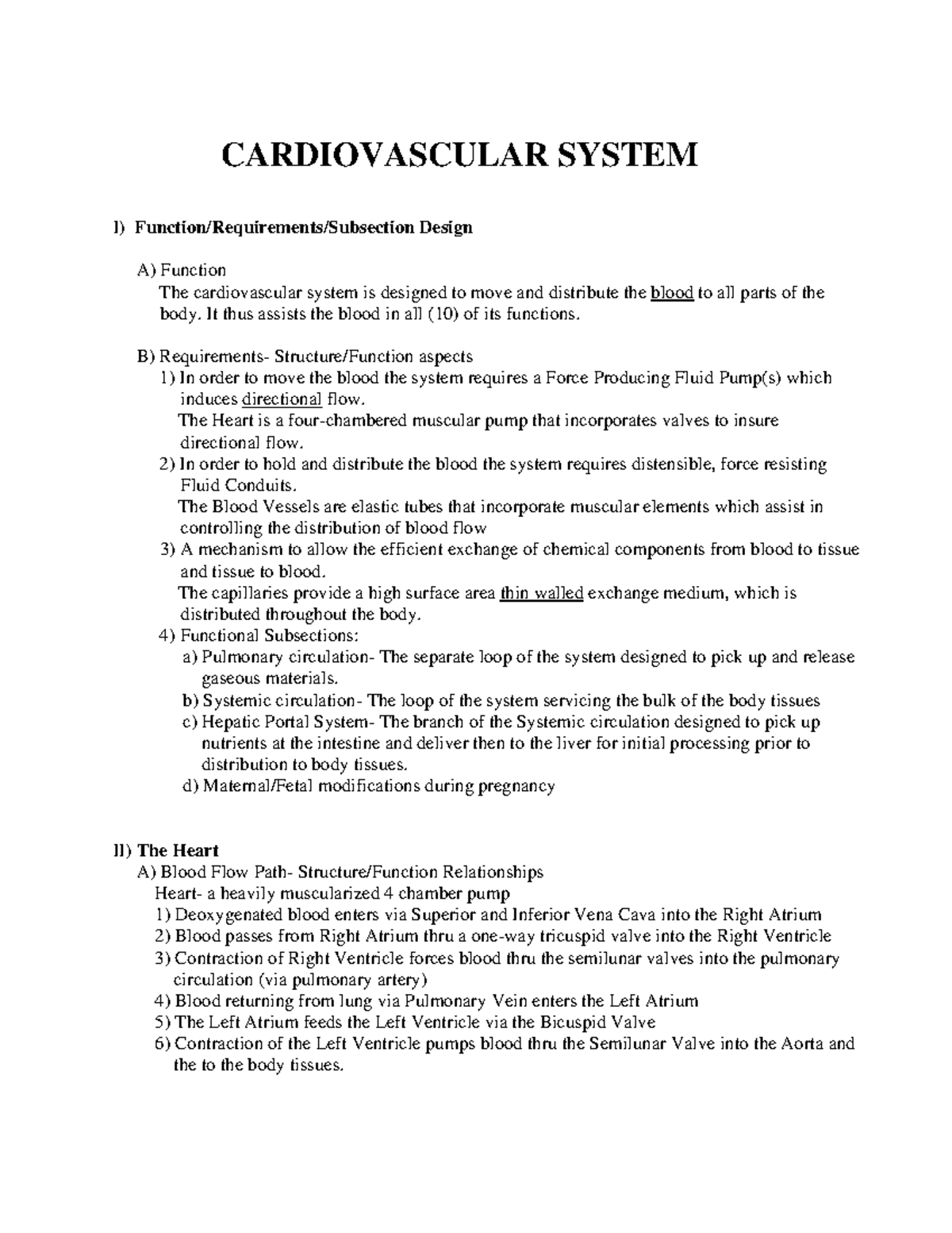 HB 07 Cardiovascular 07 CARDIOVASCULAR SYSTEM I) Function/Requirements/Subsection Design A