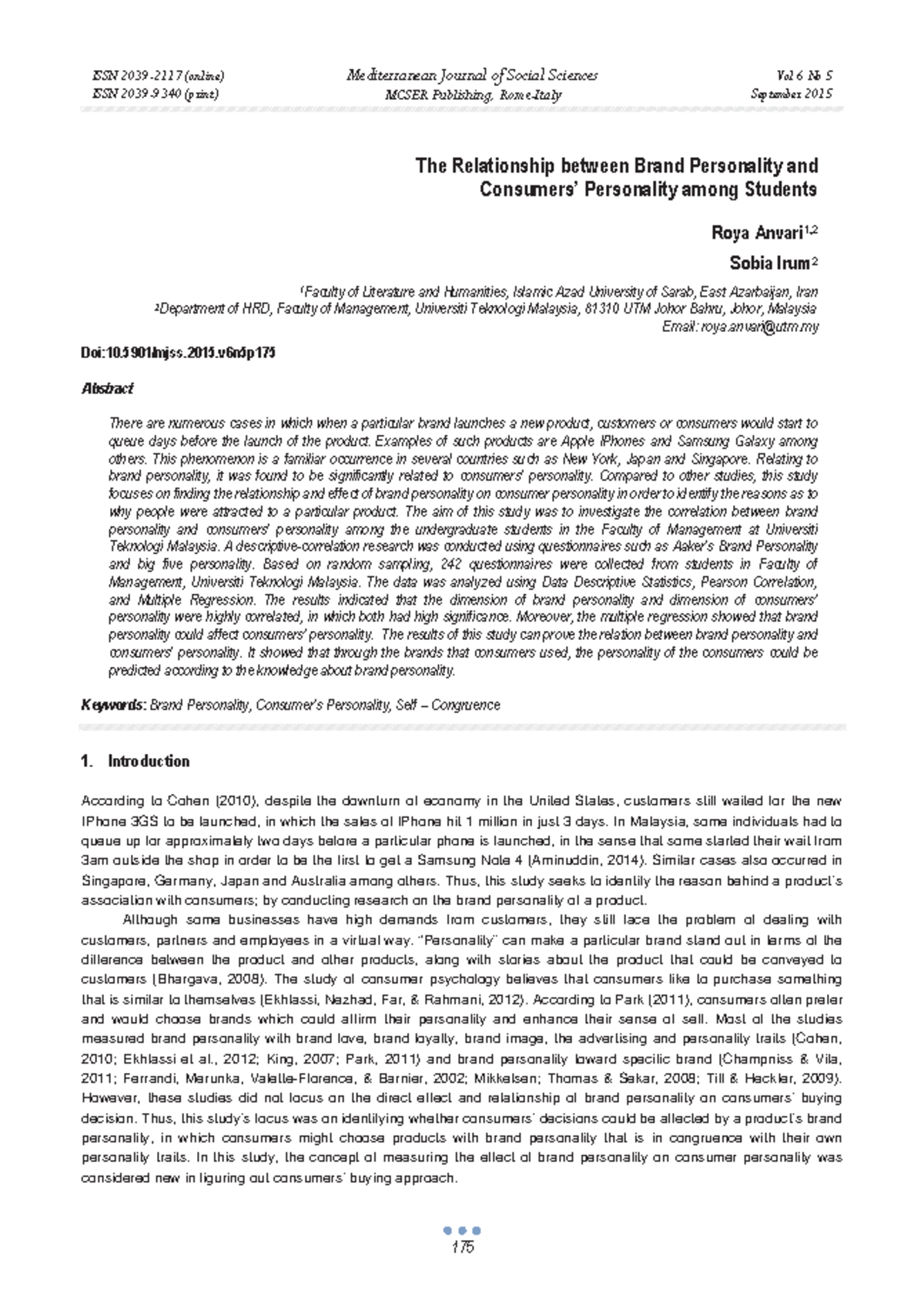 The Relationship between Brand Personality and Con - ISSN 2039-9340 ...