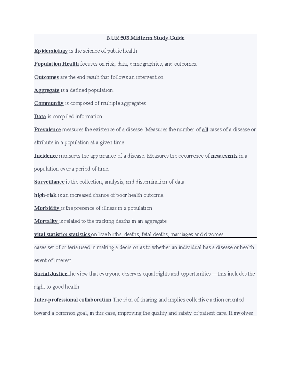 NUR 503 Midterm Study Guide - NUR 503 Midterm Study Guide Epidemiology ...