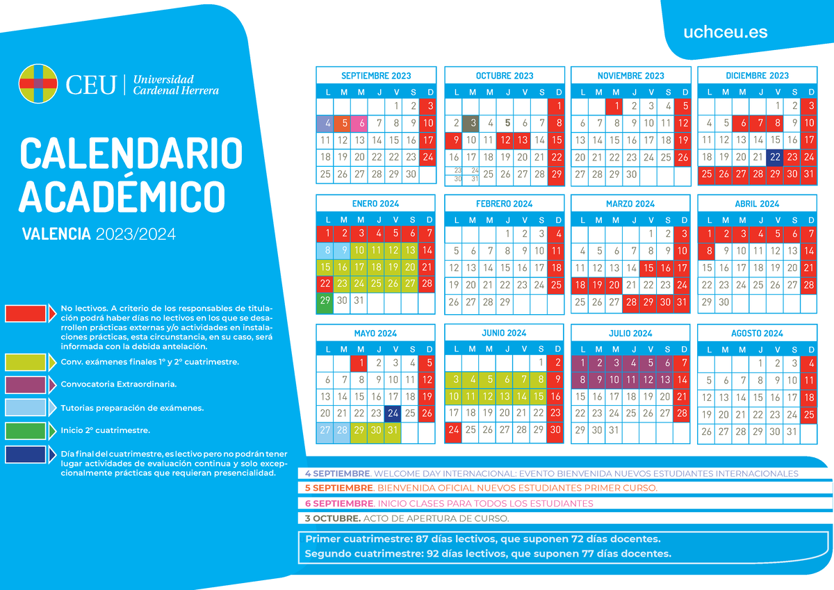 Calendario academico 2023 2024 CALENDARIO ACADÉMICO uchceu VALENCIA