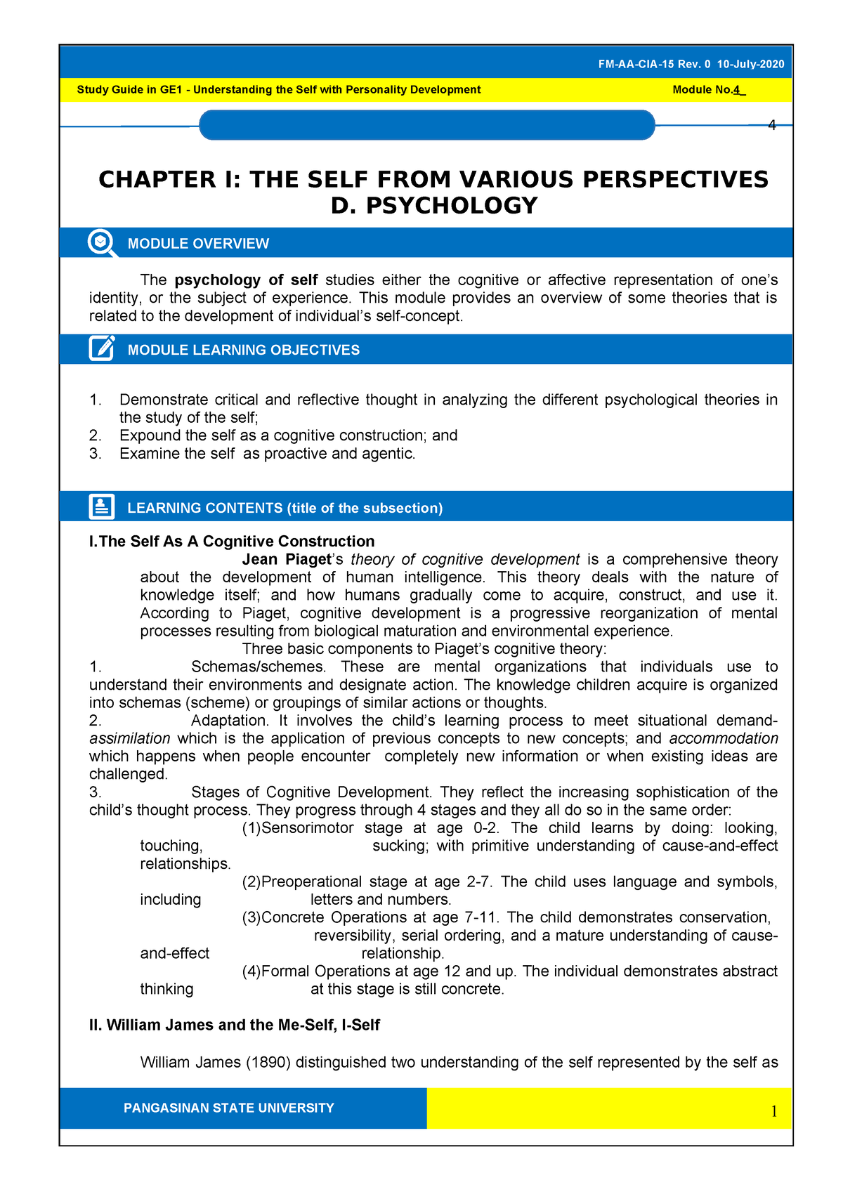 GE1 Module 4 Psychology - STUDY GUIDE FOR MODULE NO. ___ Study Guide in ...