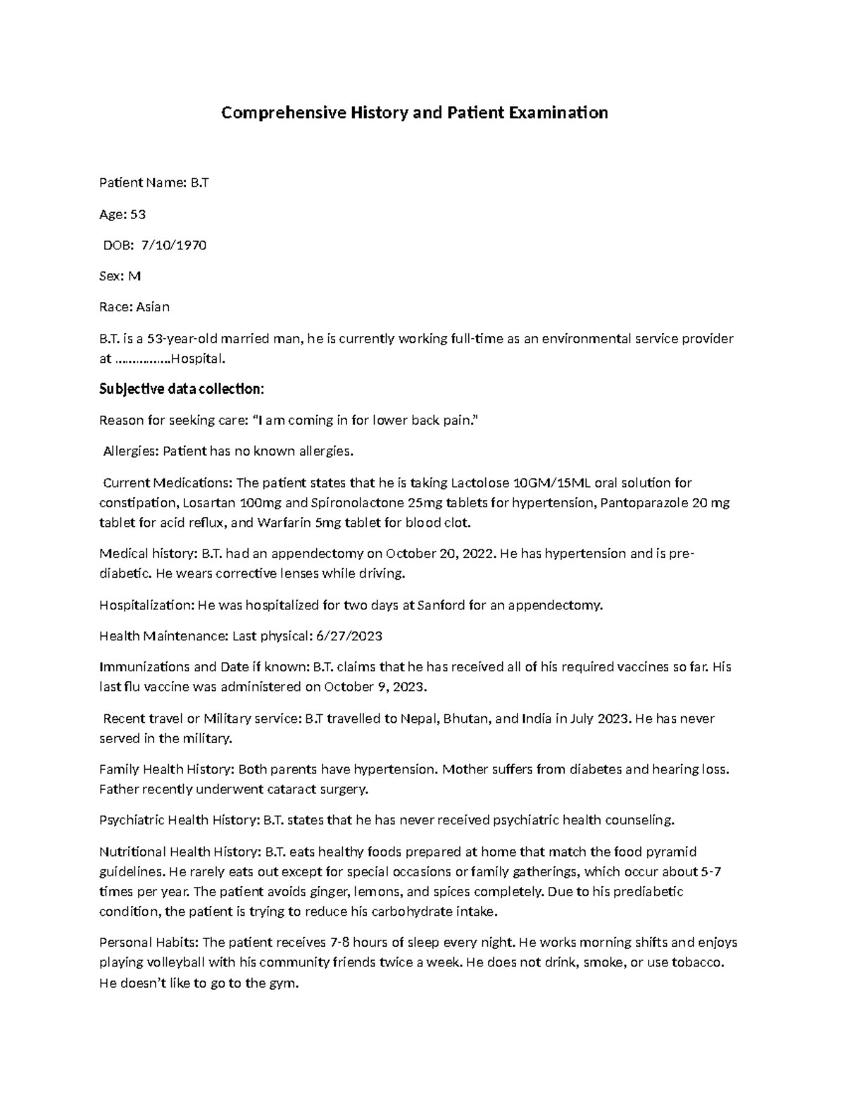 Comprehensive History and Patient Examination - is a 53-year-old ...