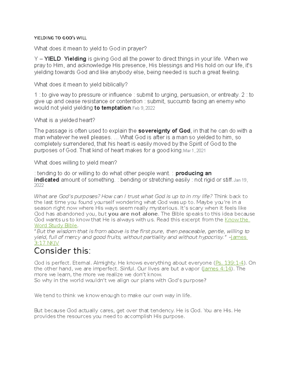 Yielding Lecture YIELDING TO GOD’s WILL What does it mean to yield