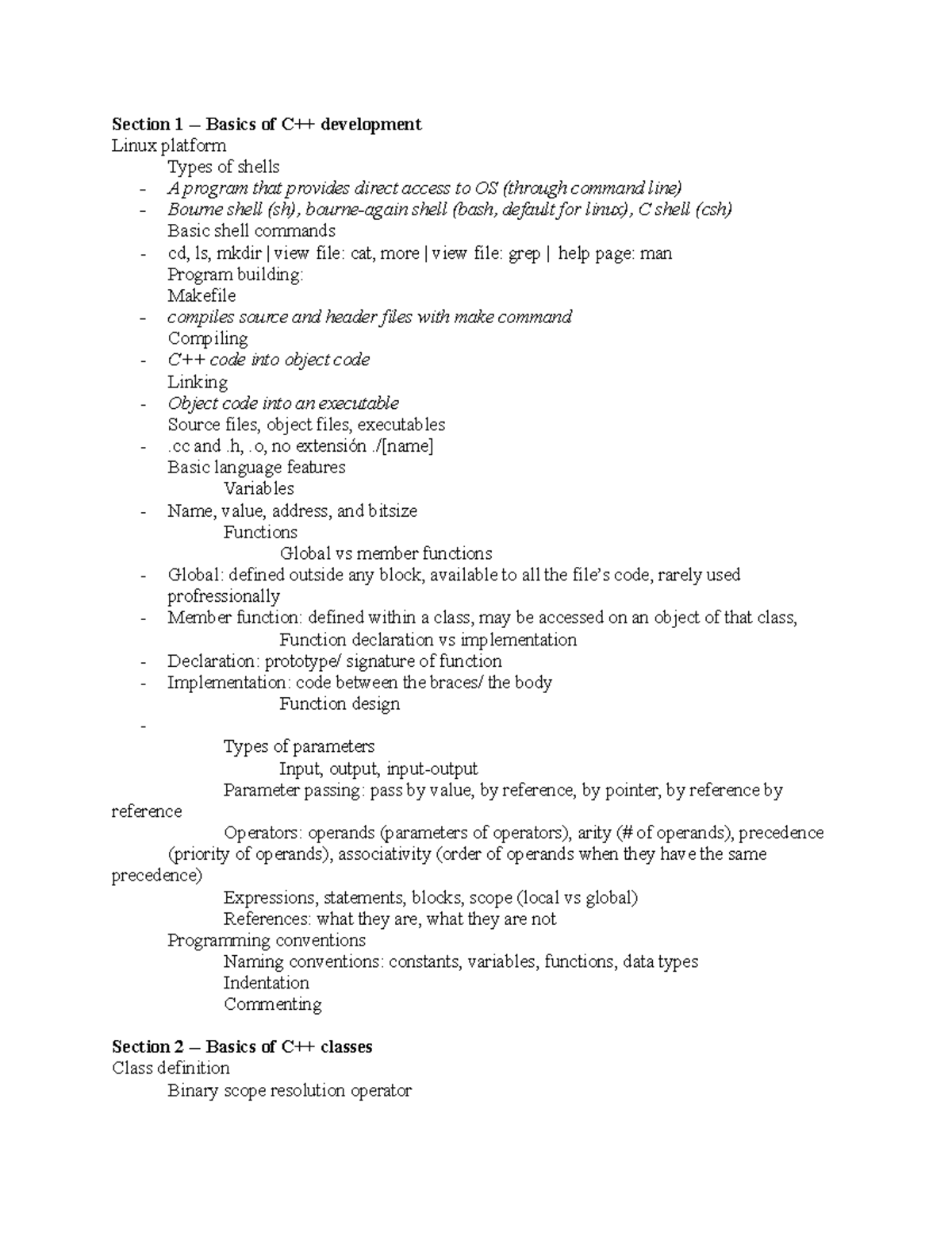 Test 1 Review - Section 1 Basics of development Linux platform Types of ...