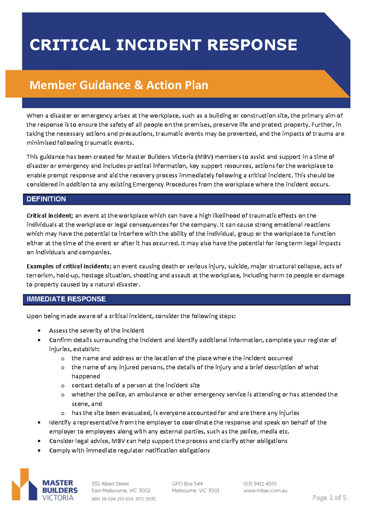 MBV Critical Incident Response Guidance - When a disaster or emergency ...