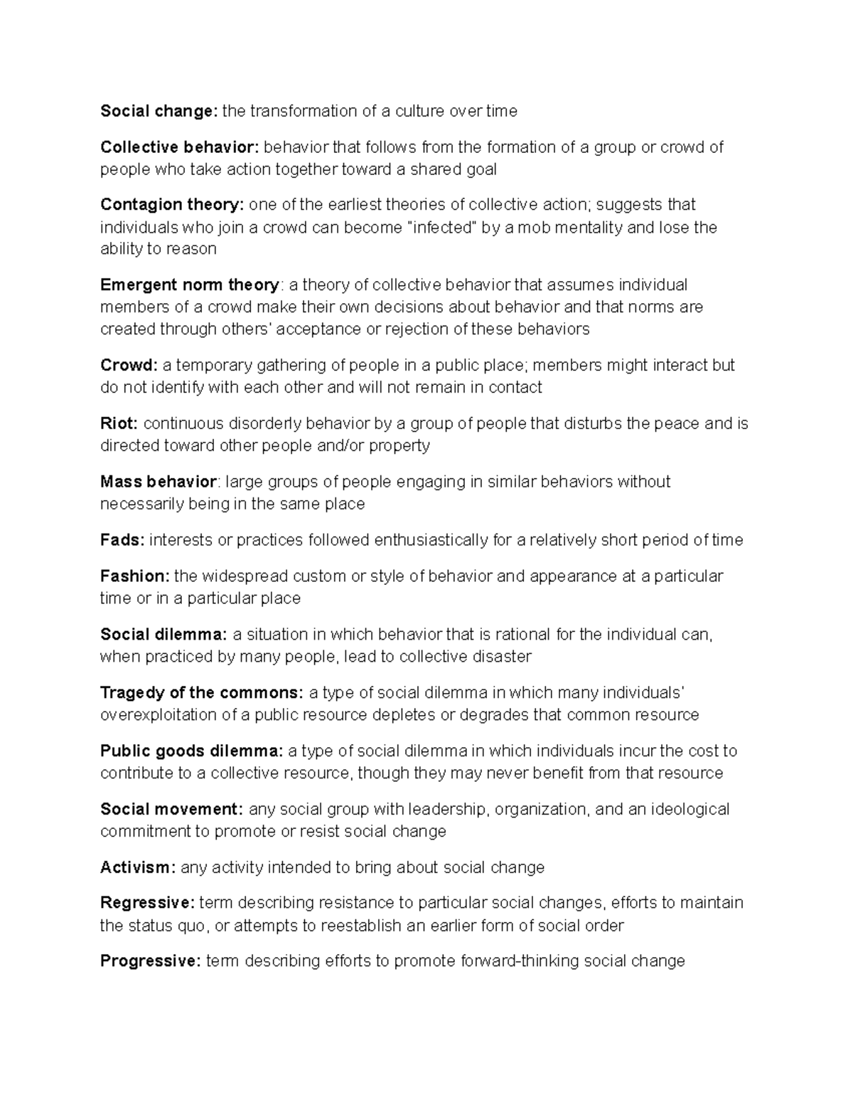 Introduction To Sociology Chapter 16 Vocab - Social Change: The ...