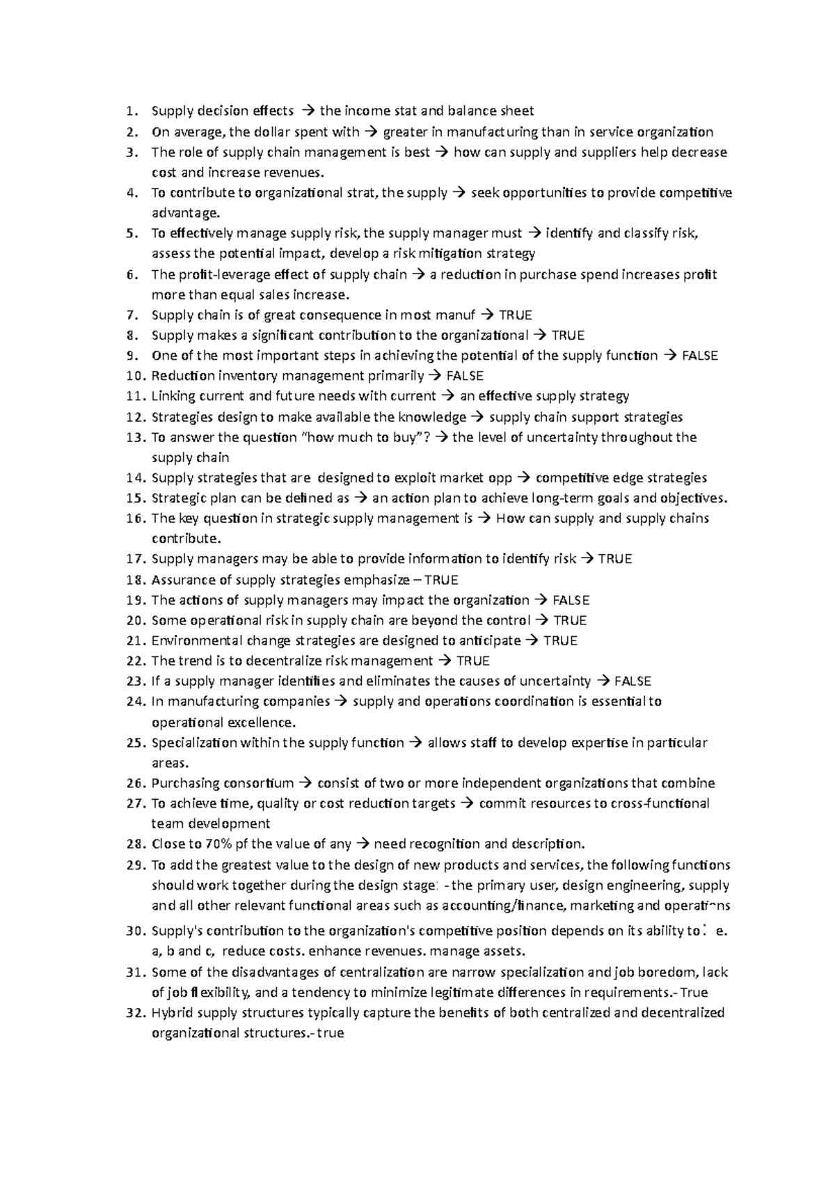 PROCUREMENT MIDTERM QUESTIONS - Supply decision effects the income stat ...