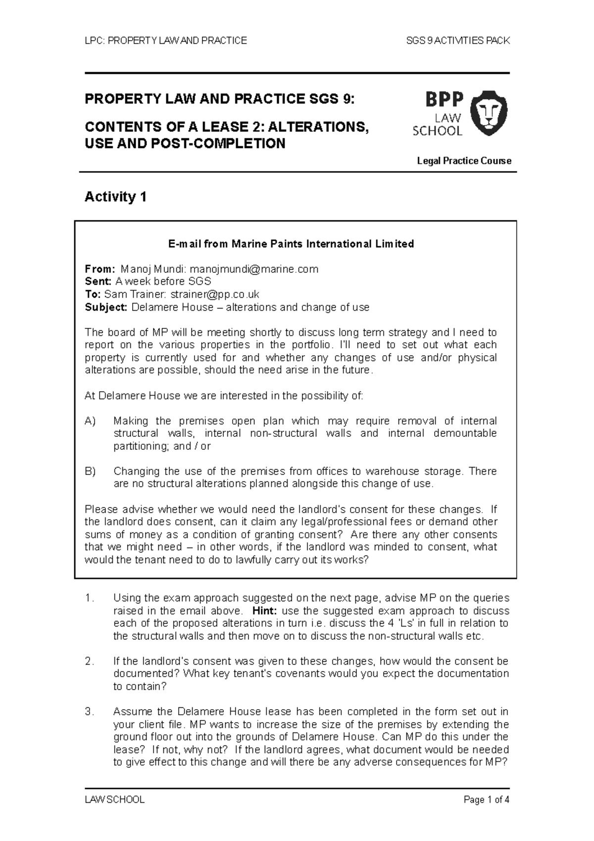 Property SGS 9 Activities Pack 20222023 LPC PROPERTY LAW AND