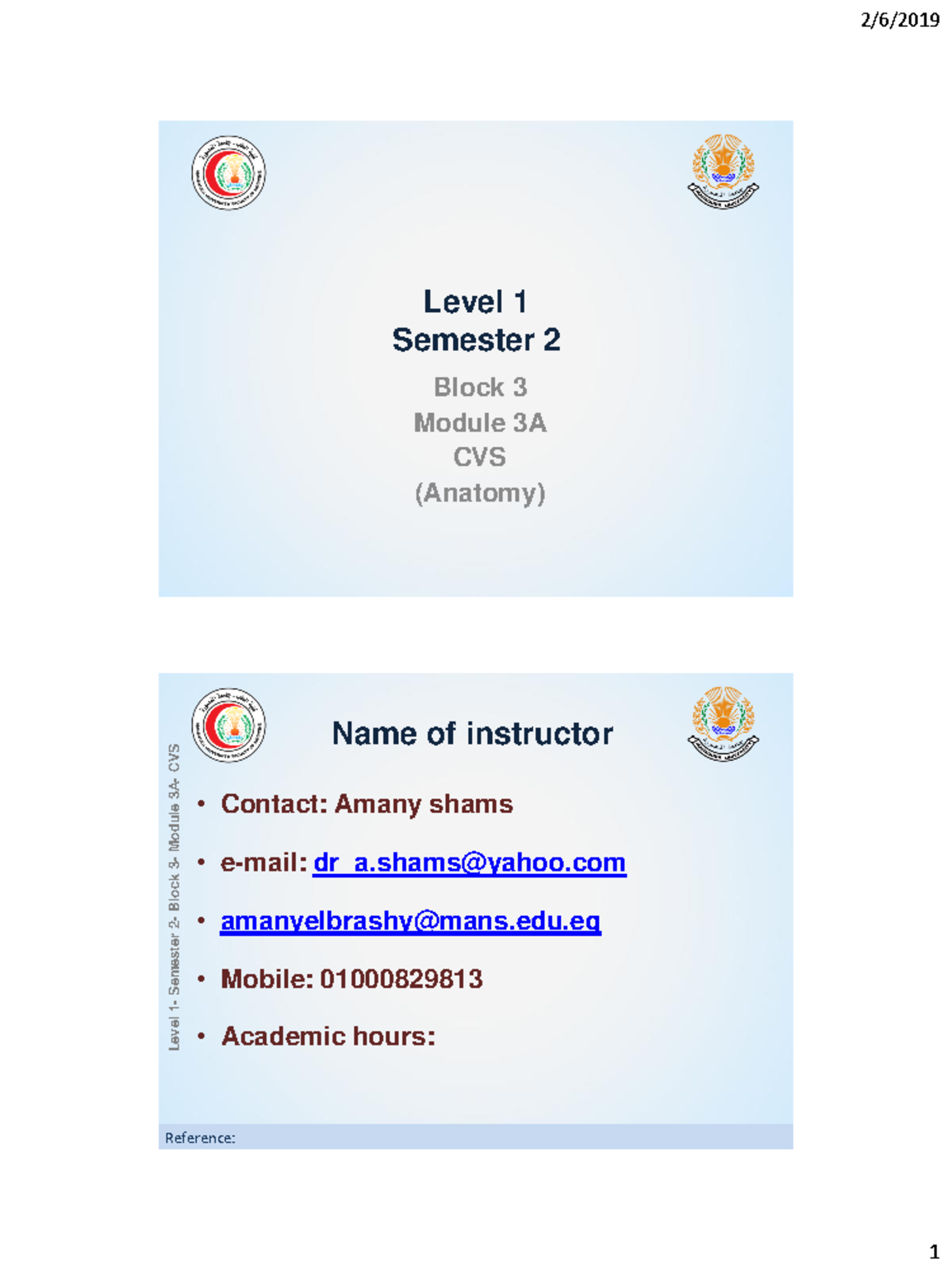 CVS, Anat - a lecture note - Level 1 Semester 2 Block 3 Module 3A CVS ...