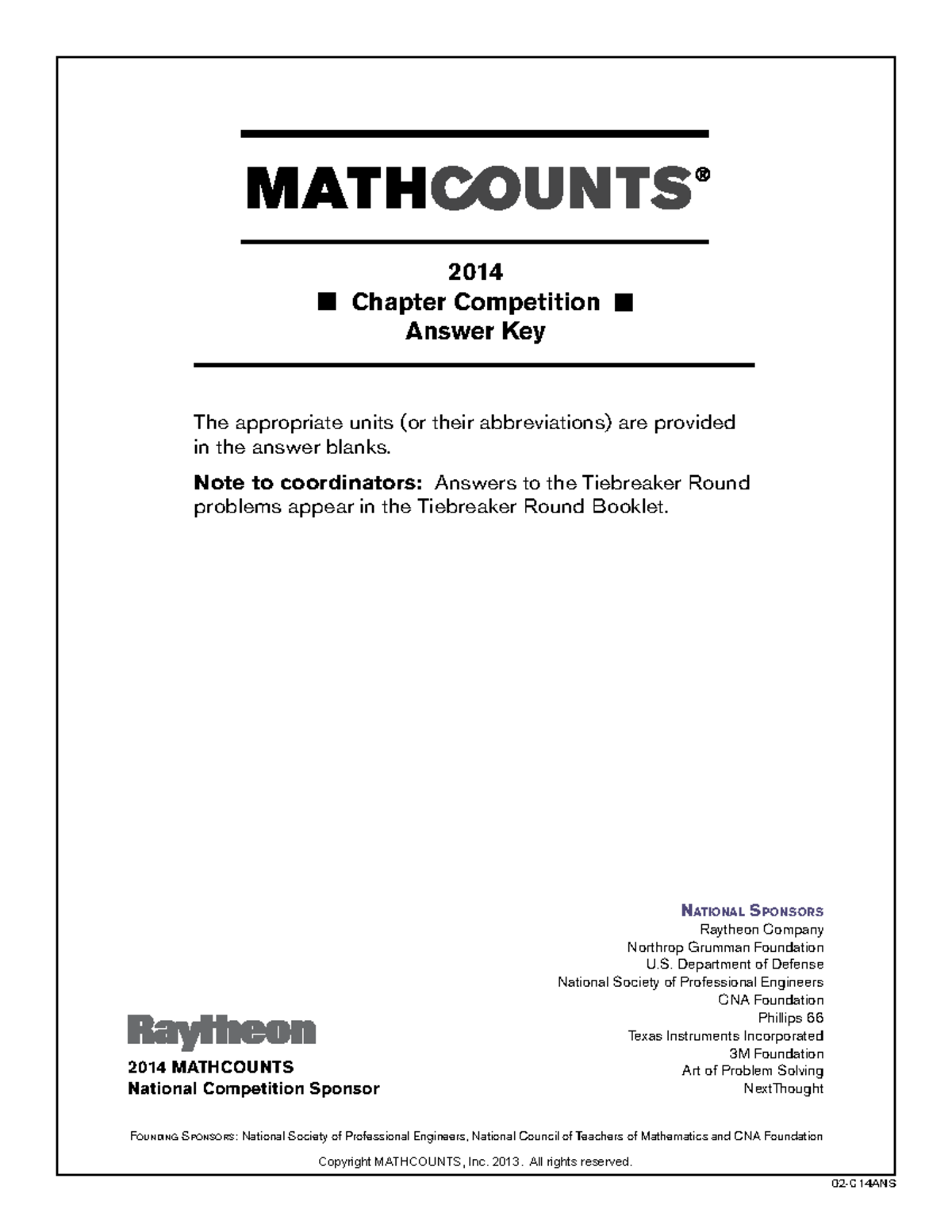 Mathcounts 2014 Chapter Competition Answer Key The appropriate