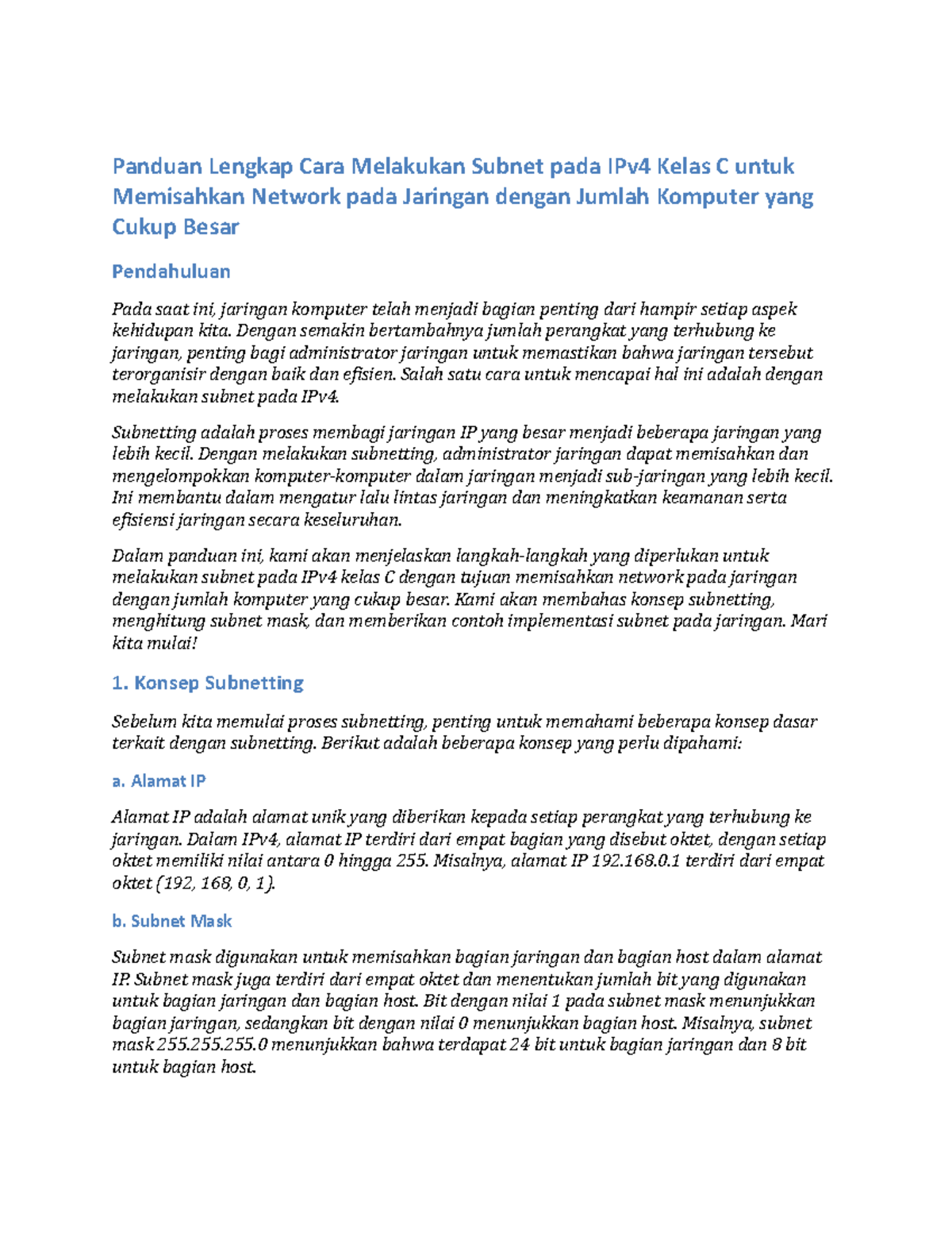 Petunjuk Subneting Subnetting Panduan Lengkap Cara Melakukan Subnet Pada Ipv Kelas C Untuk