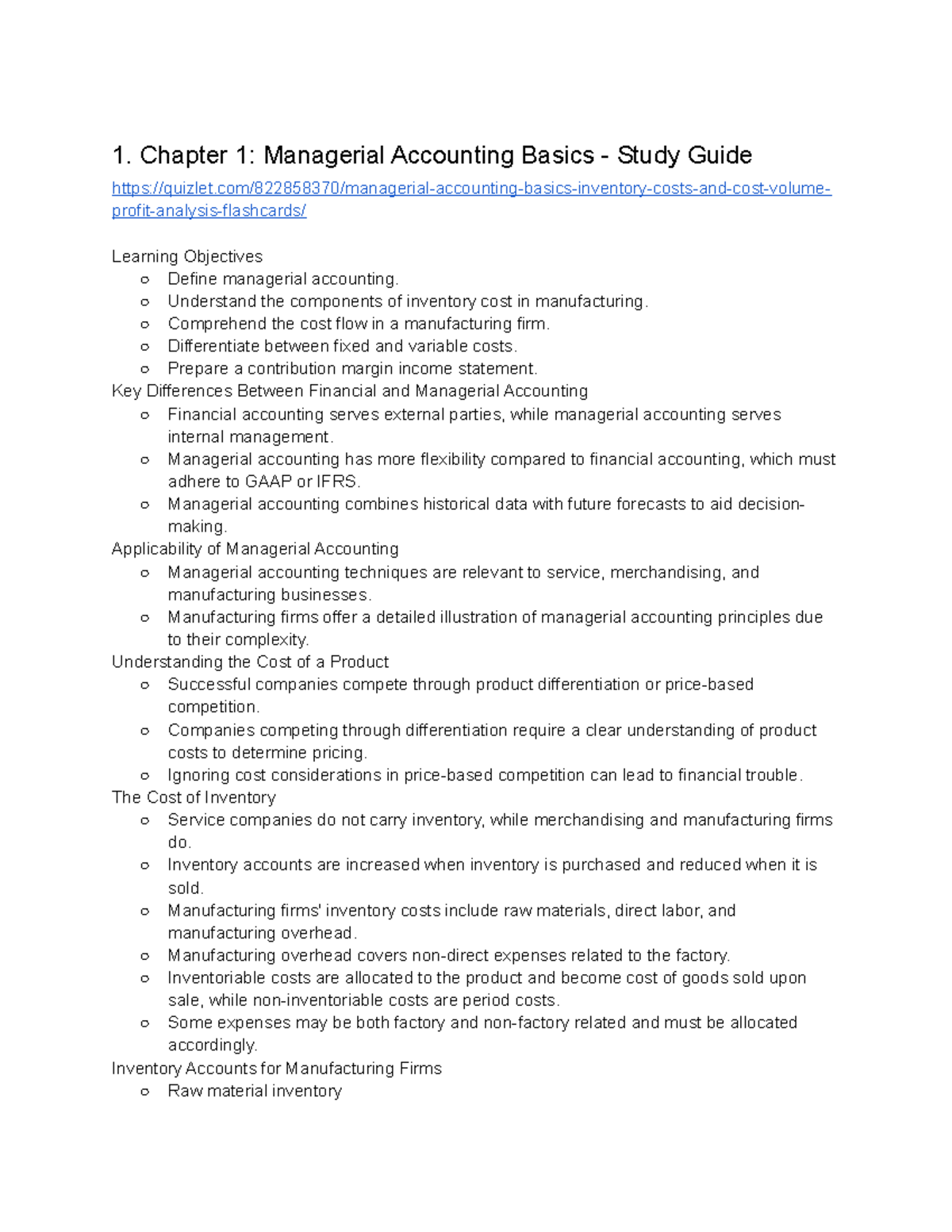 Accounting Study Guide Chapters 1-3 - 1. Chapter 1: Managerial ...