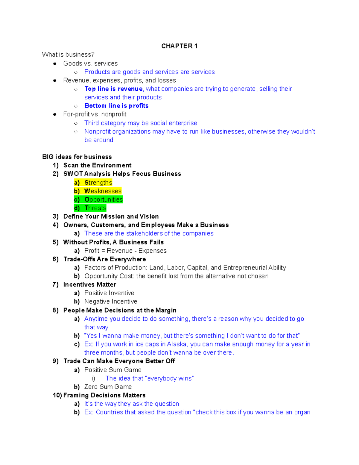 Intro To Global Business - CHAPTER 1 What Is Business? Goods Vs ...