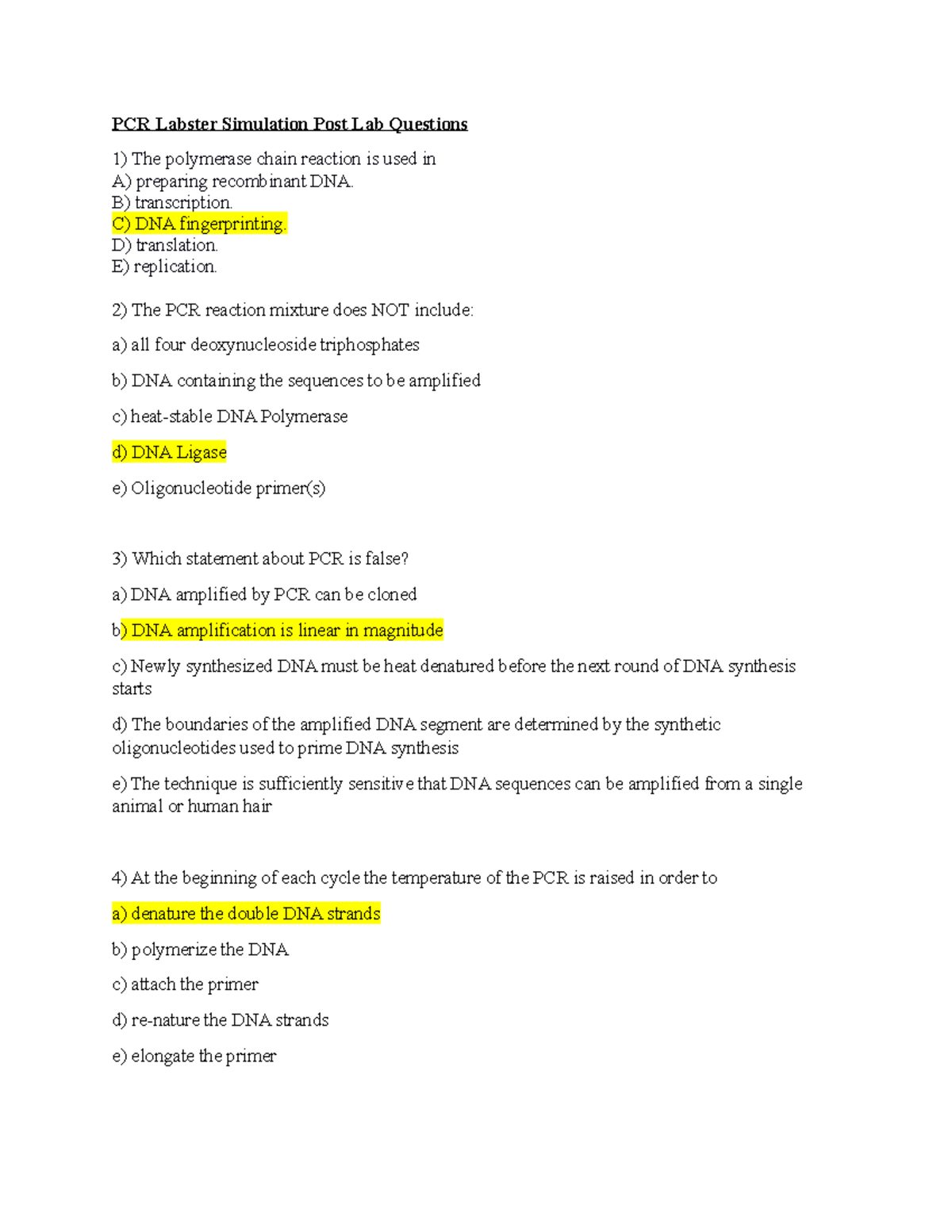 Remote Post Lab PCR Questions PCR Labster Simulation Post Lab