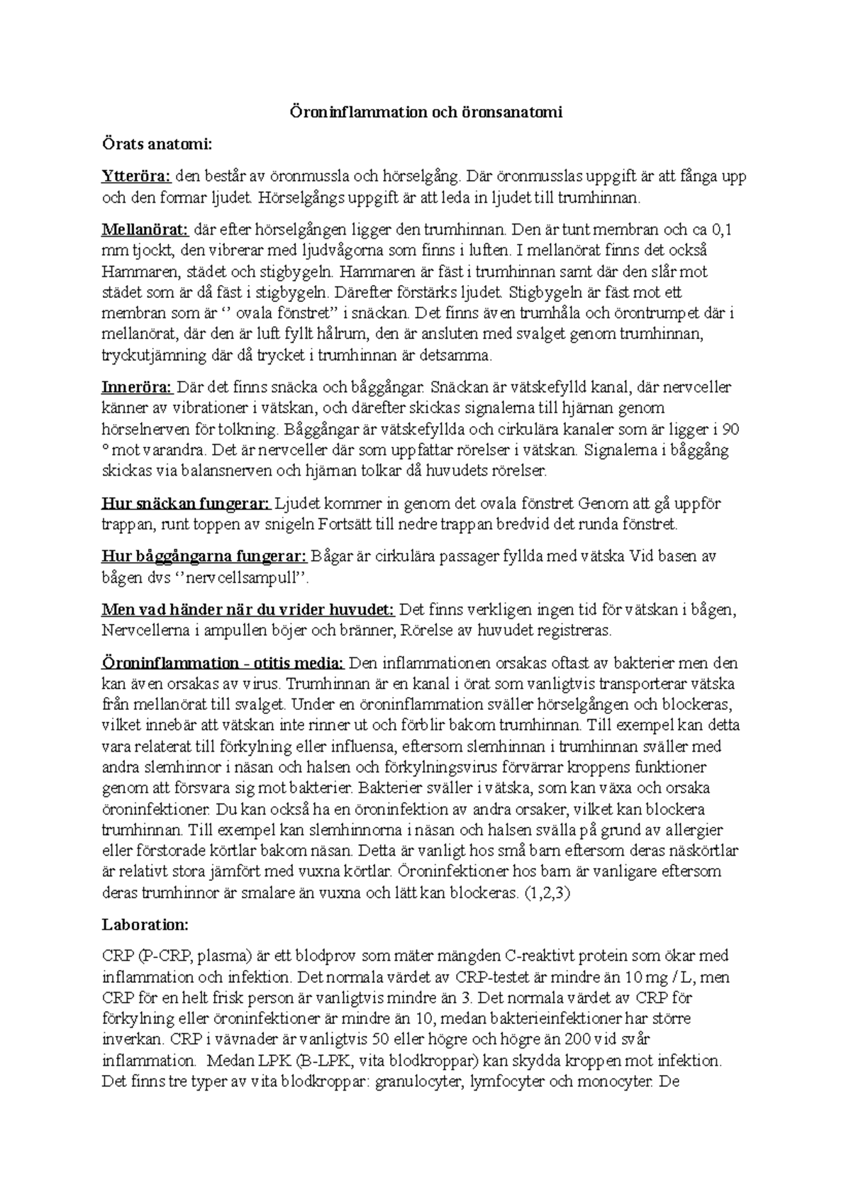 öronsanatomi - Lecture notes 1-2 - Öroninflammation och öronsanatomi ...