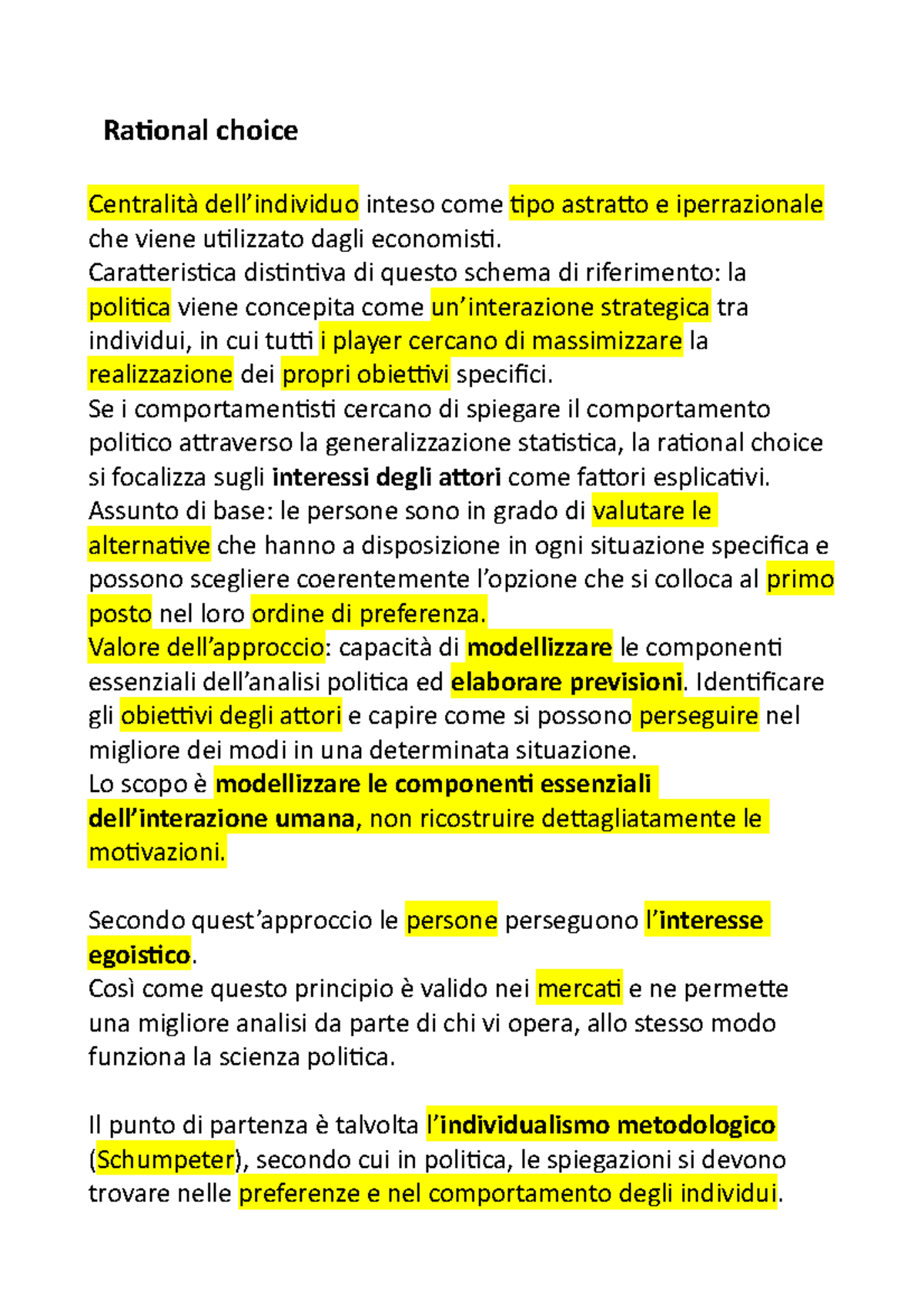 Capitoli 2-3-4 Manuale Di Scienza Politica - Rational Choice Centralità ...