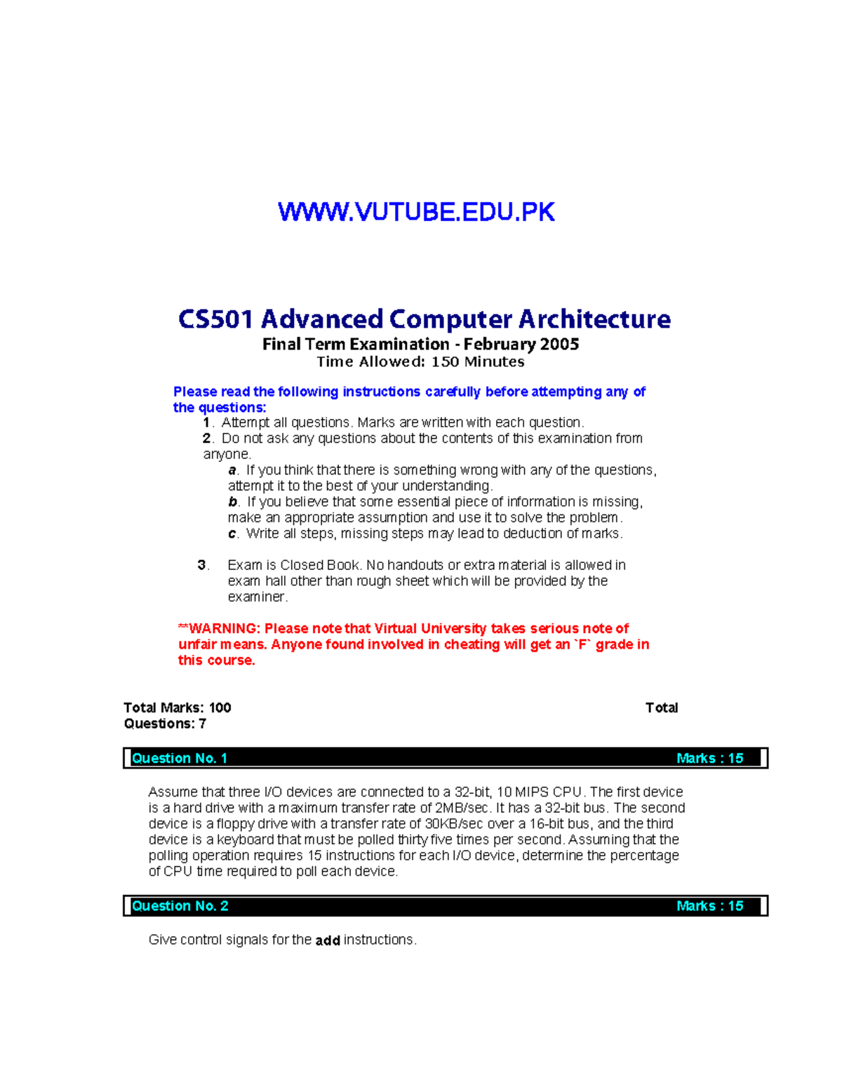 Advance Computer Architecture - CS501 Fall 2004 Final Term Paper ...