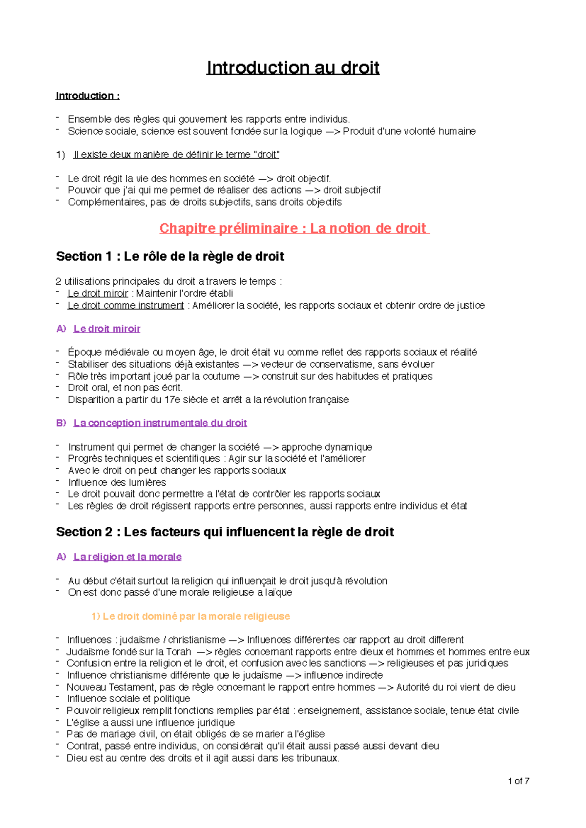 Fiches revision Droit - Notes de cours Semestre 1 - Introduction au ...