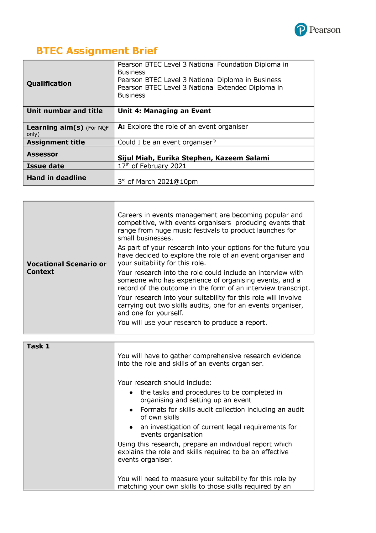 btec iv of assignment briefs